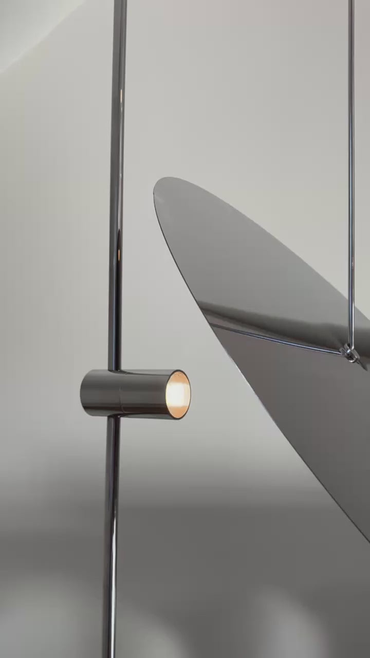 Vloerlamp MOON chroom en travertijn