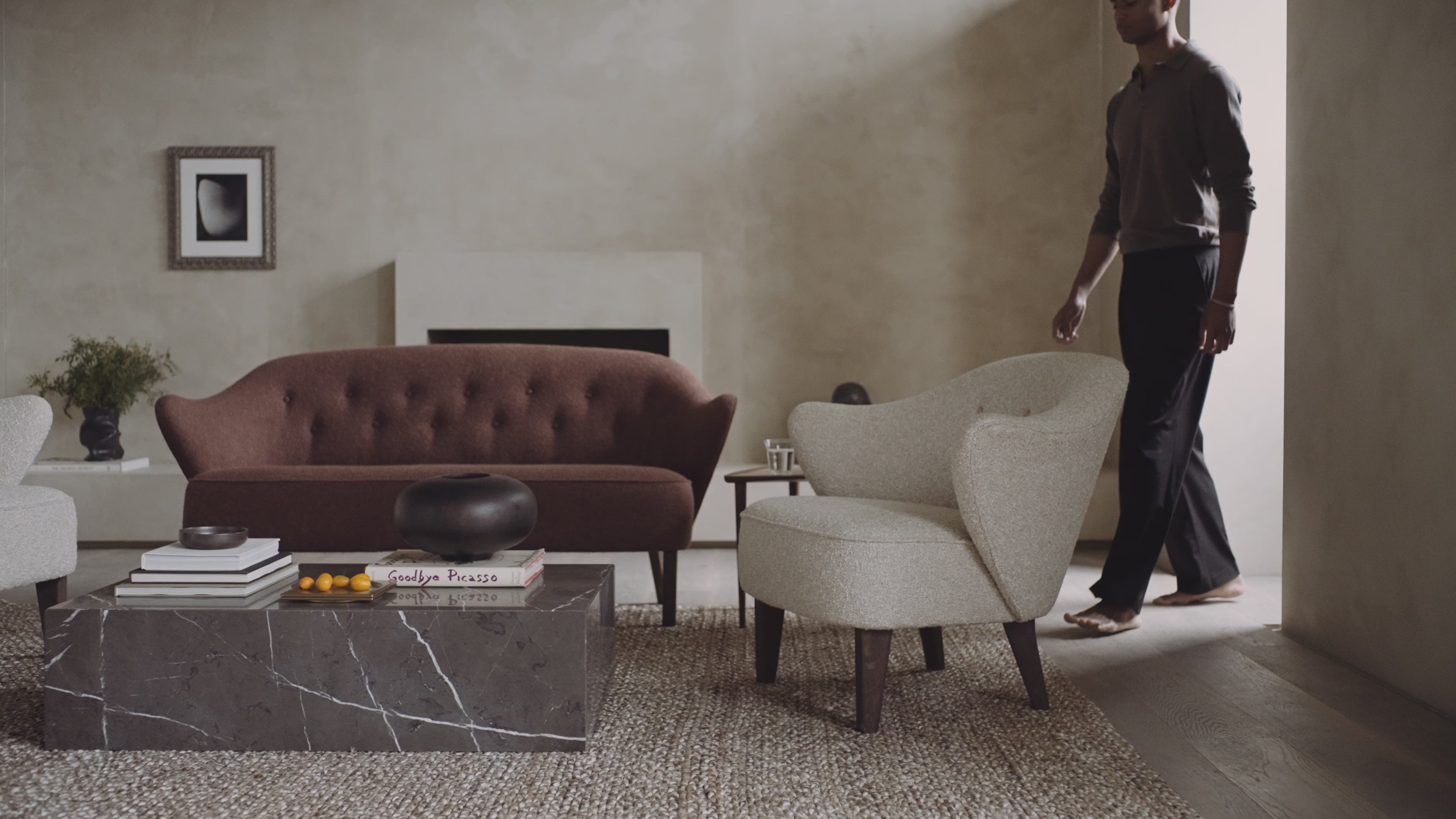 INGEBORG light gray footrest with dark oak base