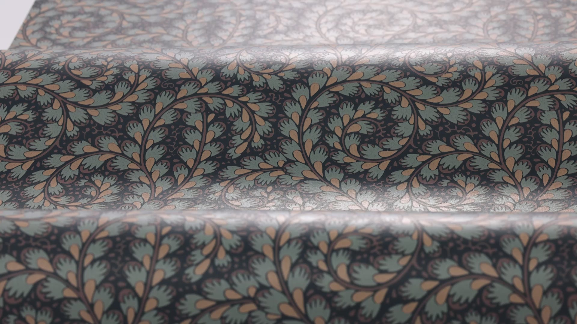 Behang met plantenmotief WILD FERNS blauw met beige