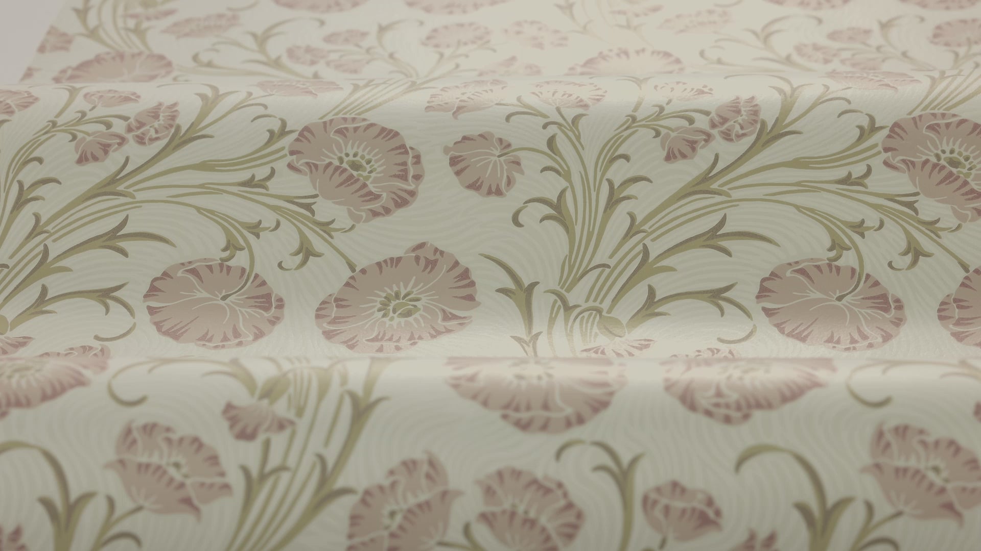 Poppy Flow Floral Pattern Wallpaper in Warm Beige with Pink
