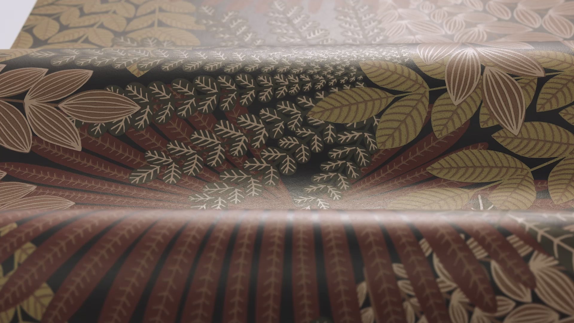 Behang met plantmotief VELVET LEAVES oranje met rood