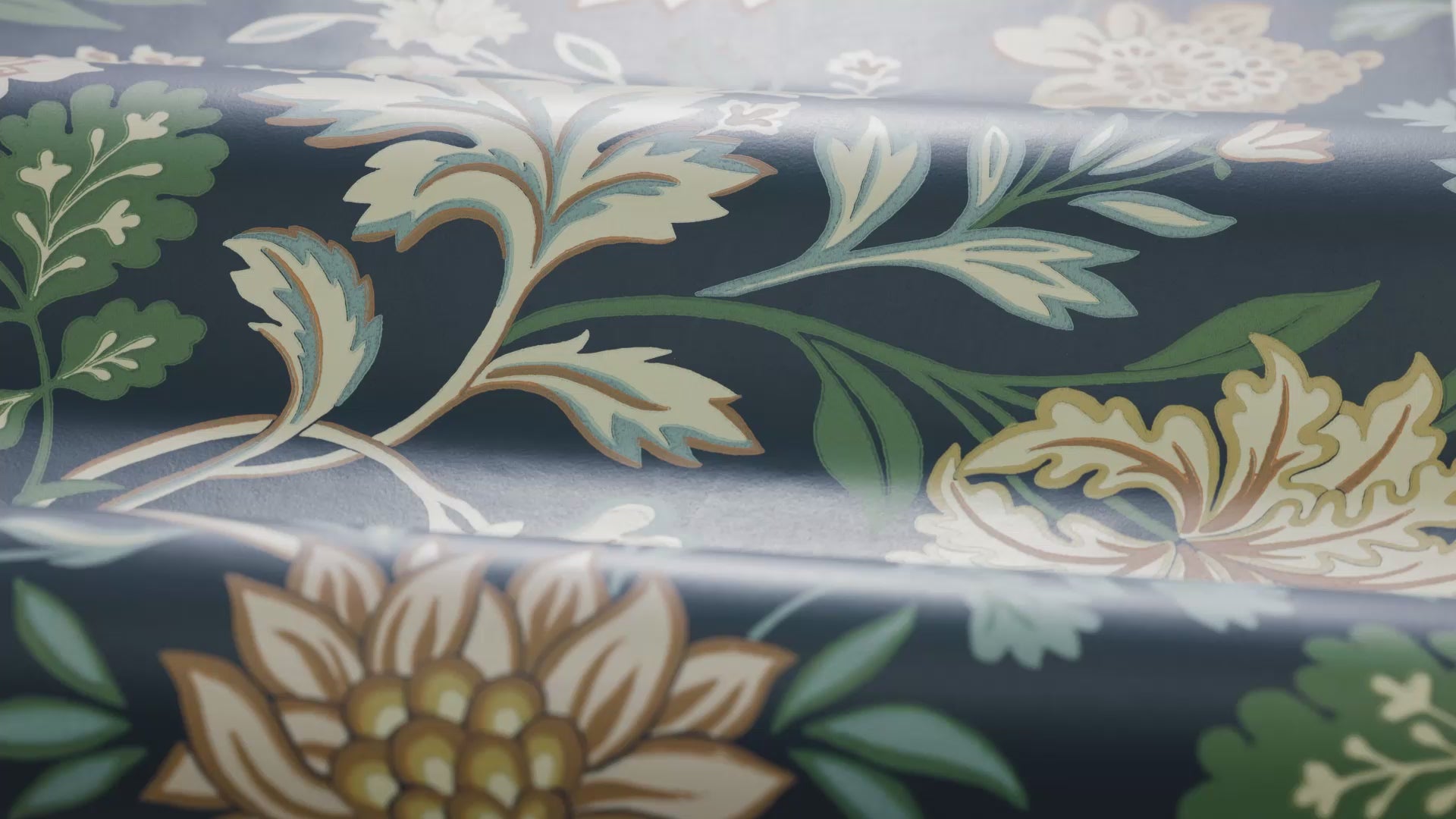 Vlies-Tapete mit Pflanzenmuster ALICIA dunkelblau mit Gelb