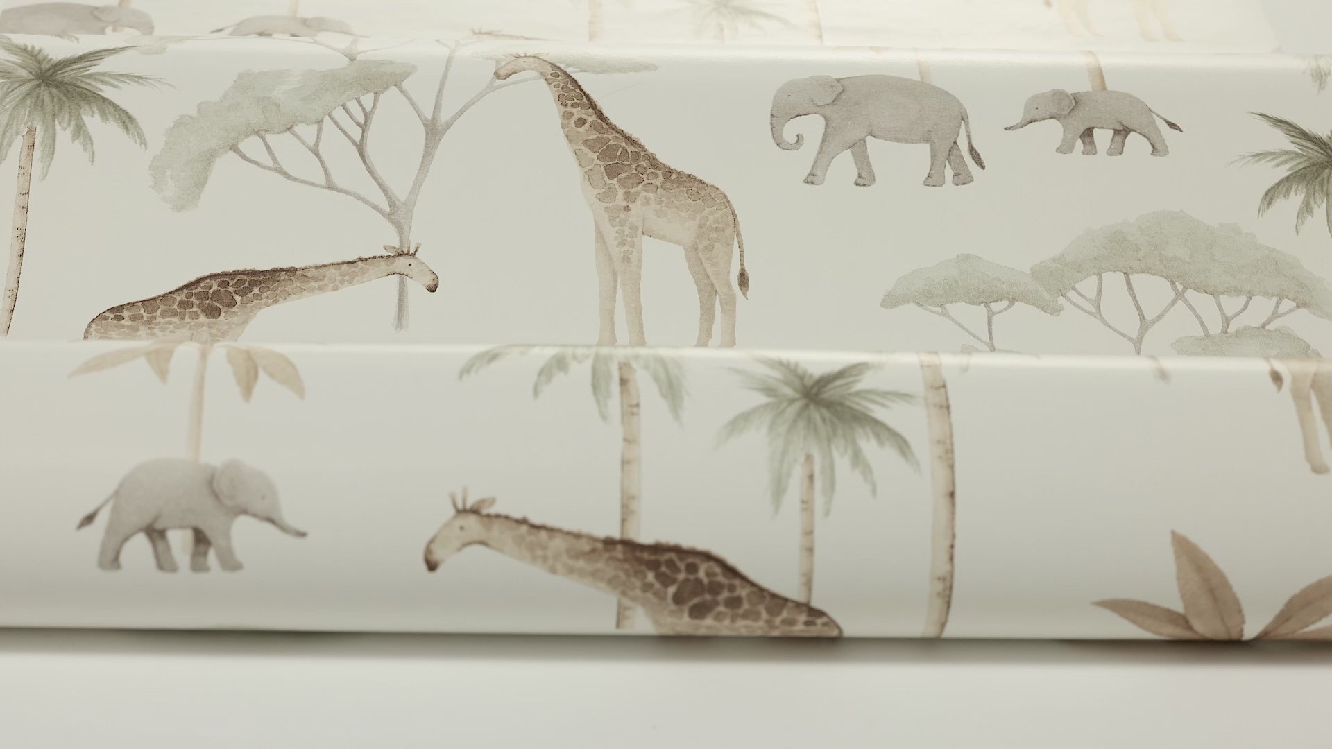 Savannah Cream Children's Wallpaper with Plant and Animal Motif