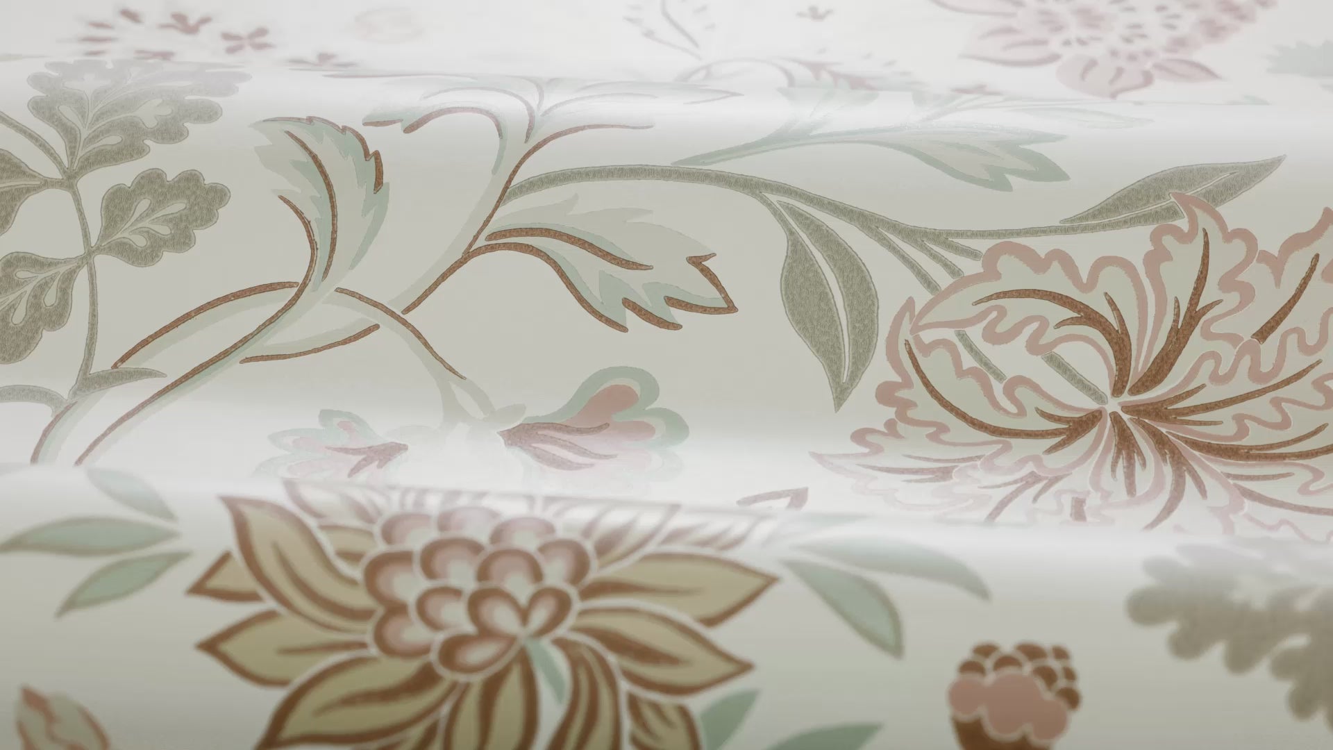 Vlies-Tapete mit pflanzlichem Muster ALICIA beige mit grün und rosa