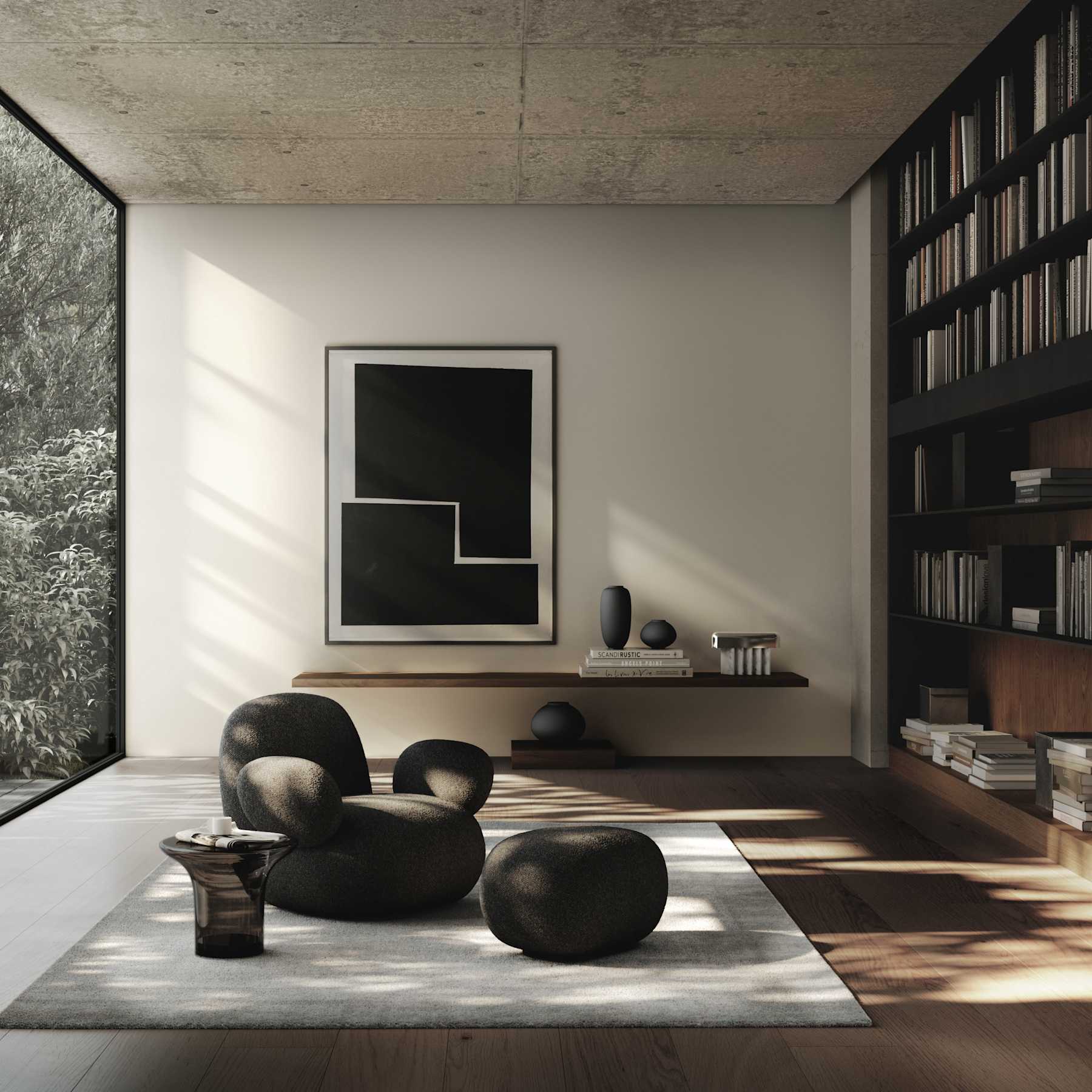 TOE FLAT Sessel graubraunes Bouclé