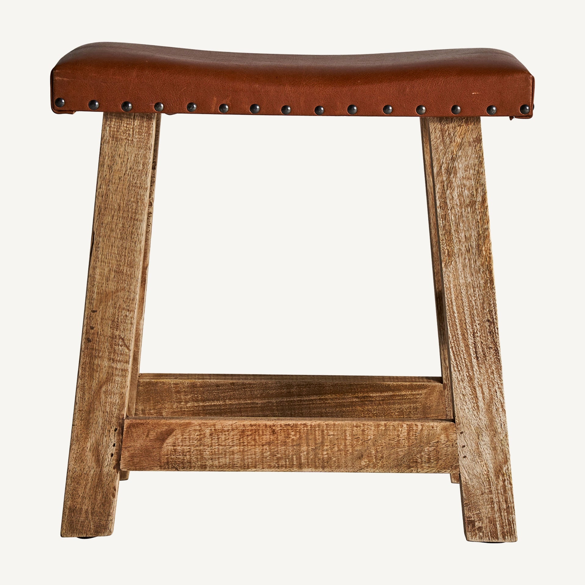Hocker VAYOR aus Mangoholz mit Lederbezug