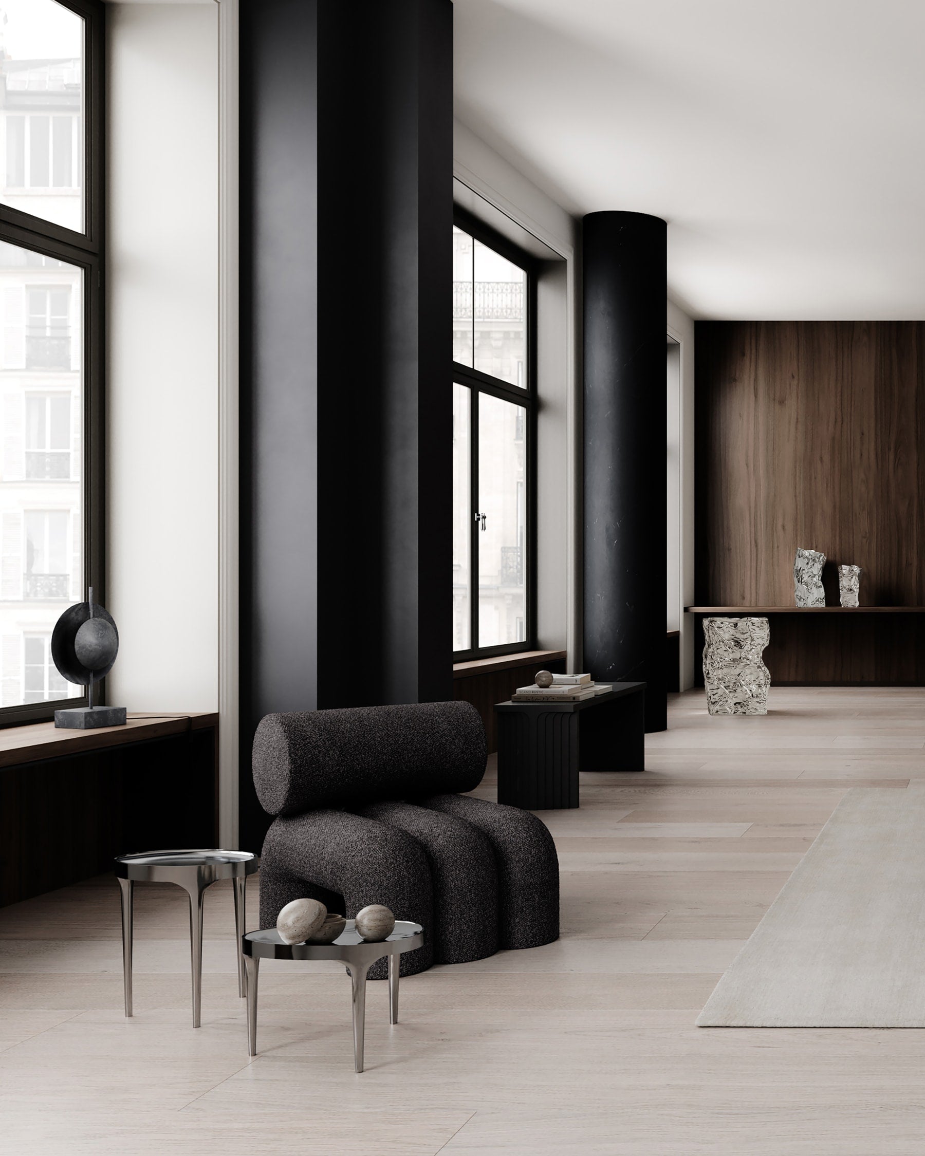 Fotel FOKU grijs-bruin boucle