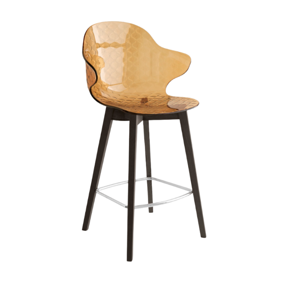 Bar Stool SAINT TROPEZ with Brown Seat and Dark Wooden Base