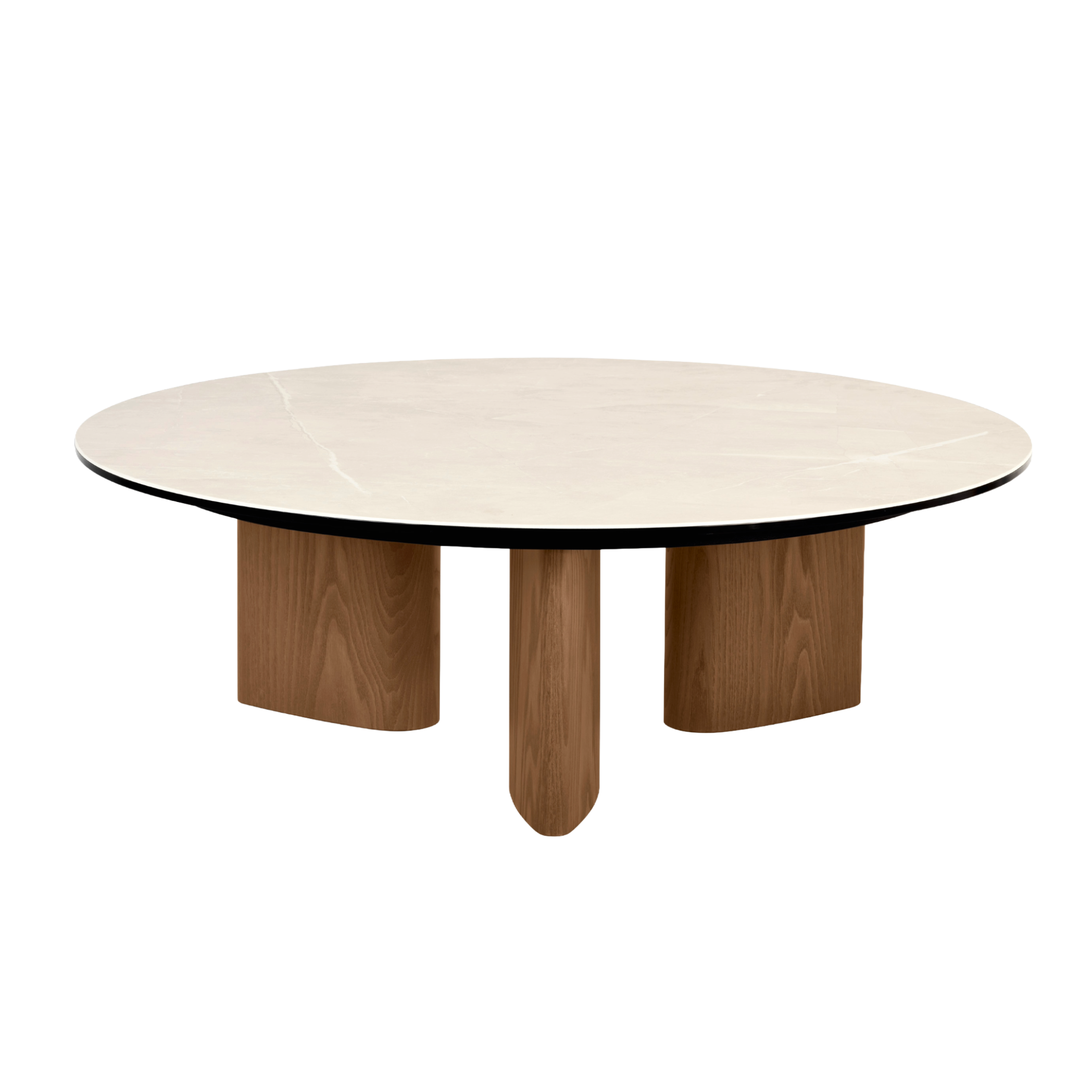 Ronde salontafel SANDY beige keramiek met notenhouten basis