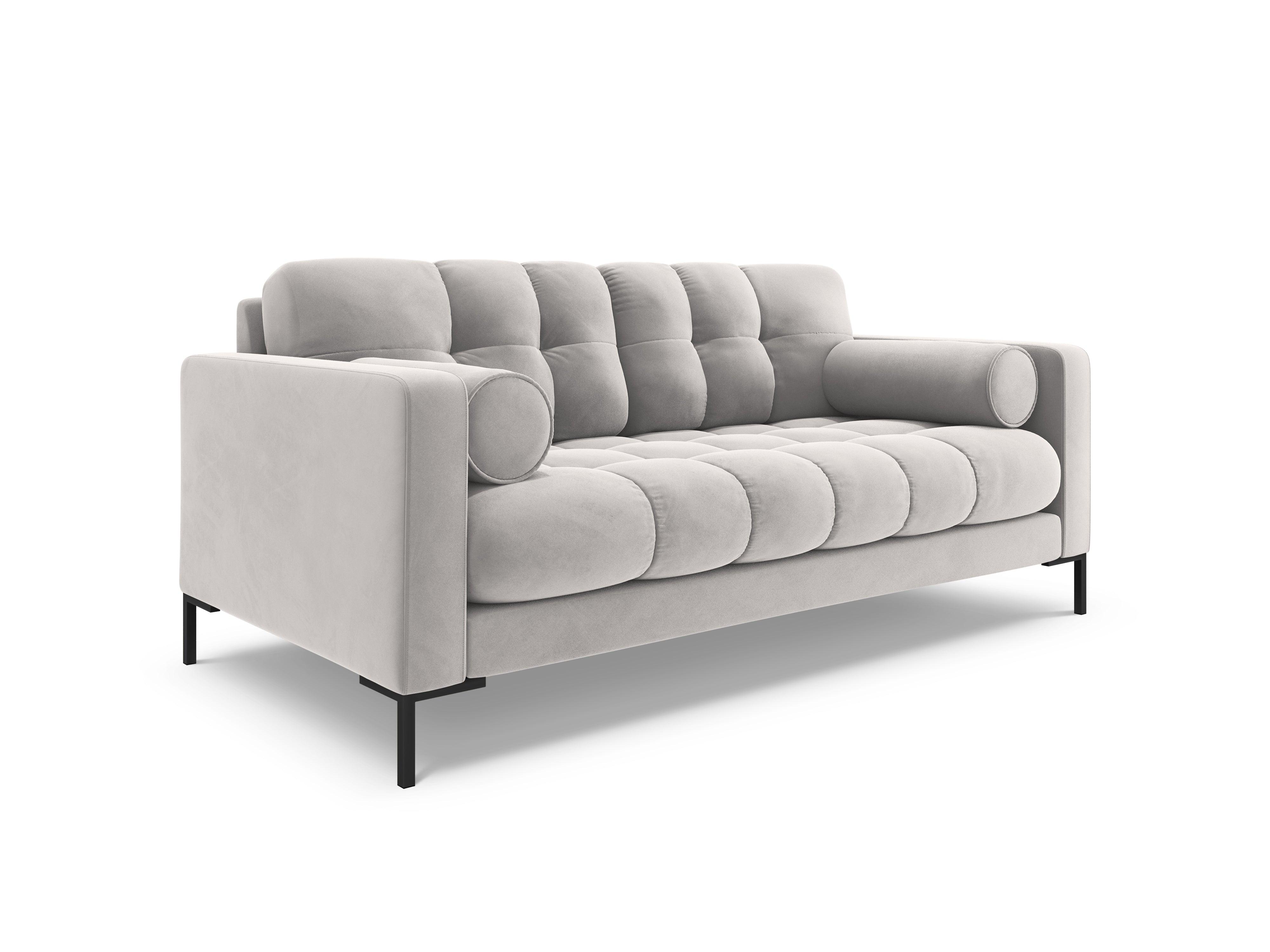 Sofa aksamitna 2-osobowa BALI srebrny z czarną podstawą – Cosmopolitan Design
