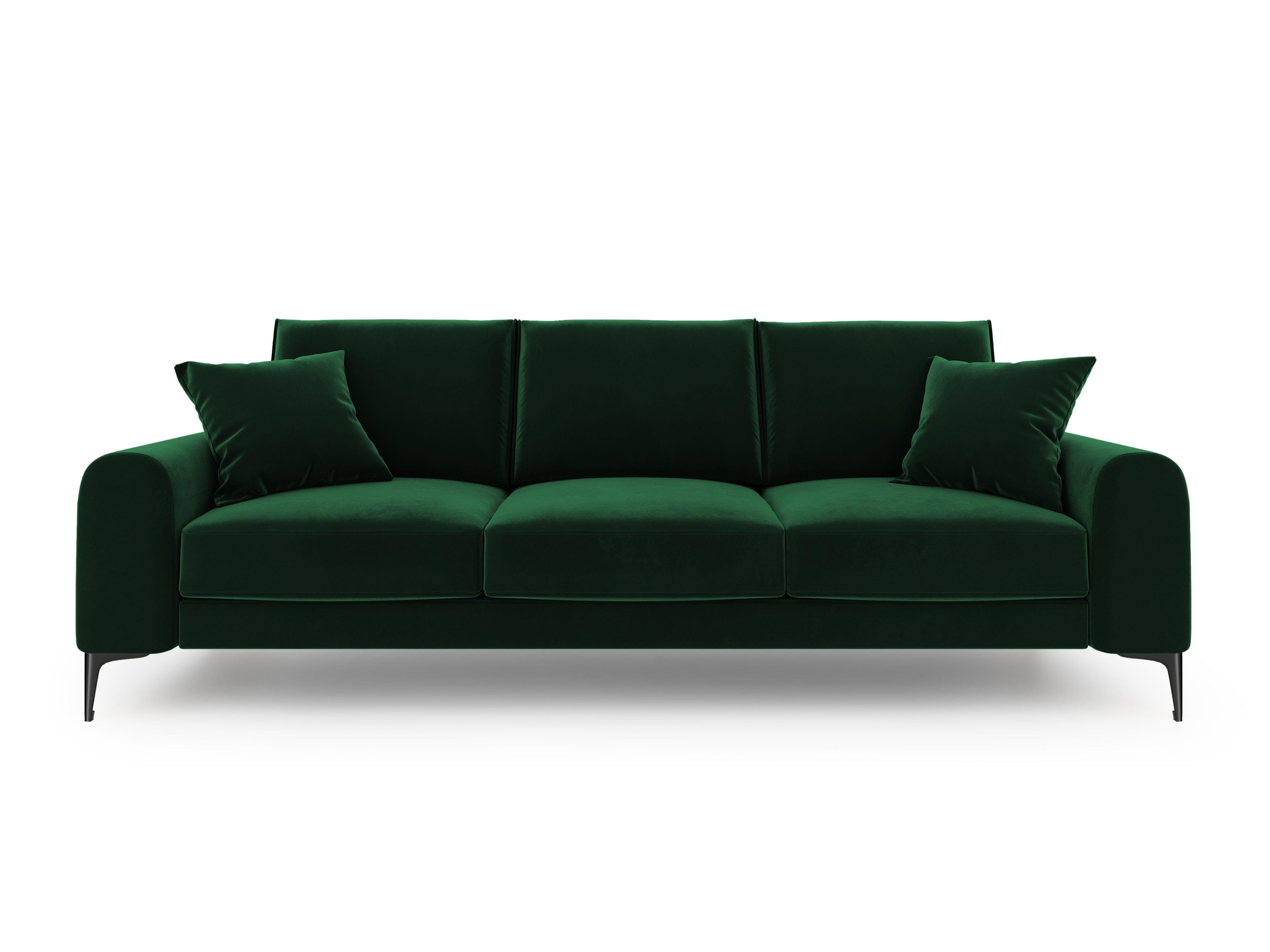Sofa aksamitna 3-osobowa MADARA butelkowa zieleń z czarną podstawą Mazzini Sofas    Eye on Design