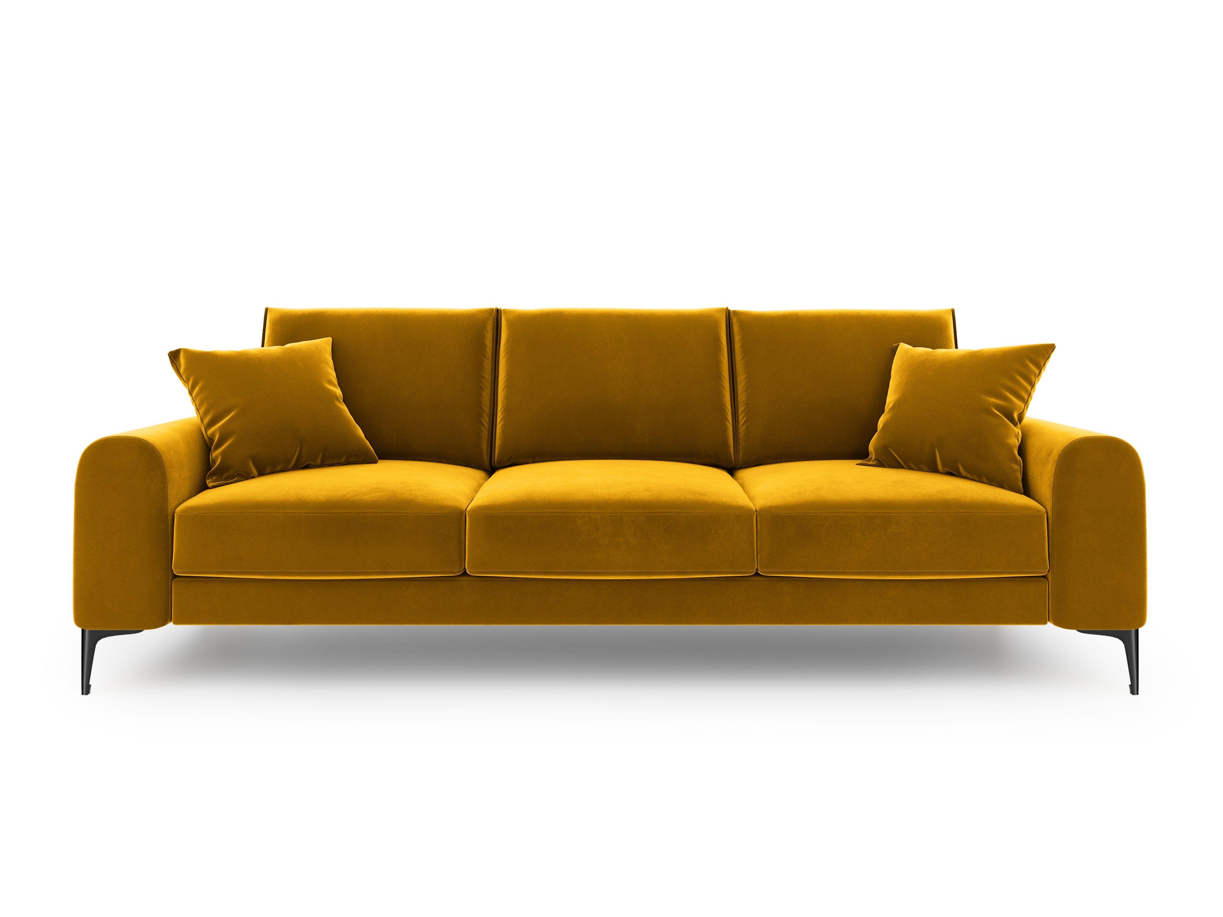 Sofa aksamitna 3-osobowa MADARA musztardowy z czarną podstawą Mazzini Sofas    Eye on Design