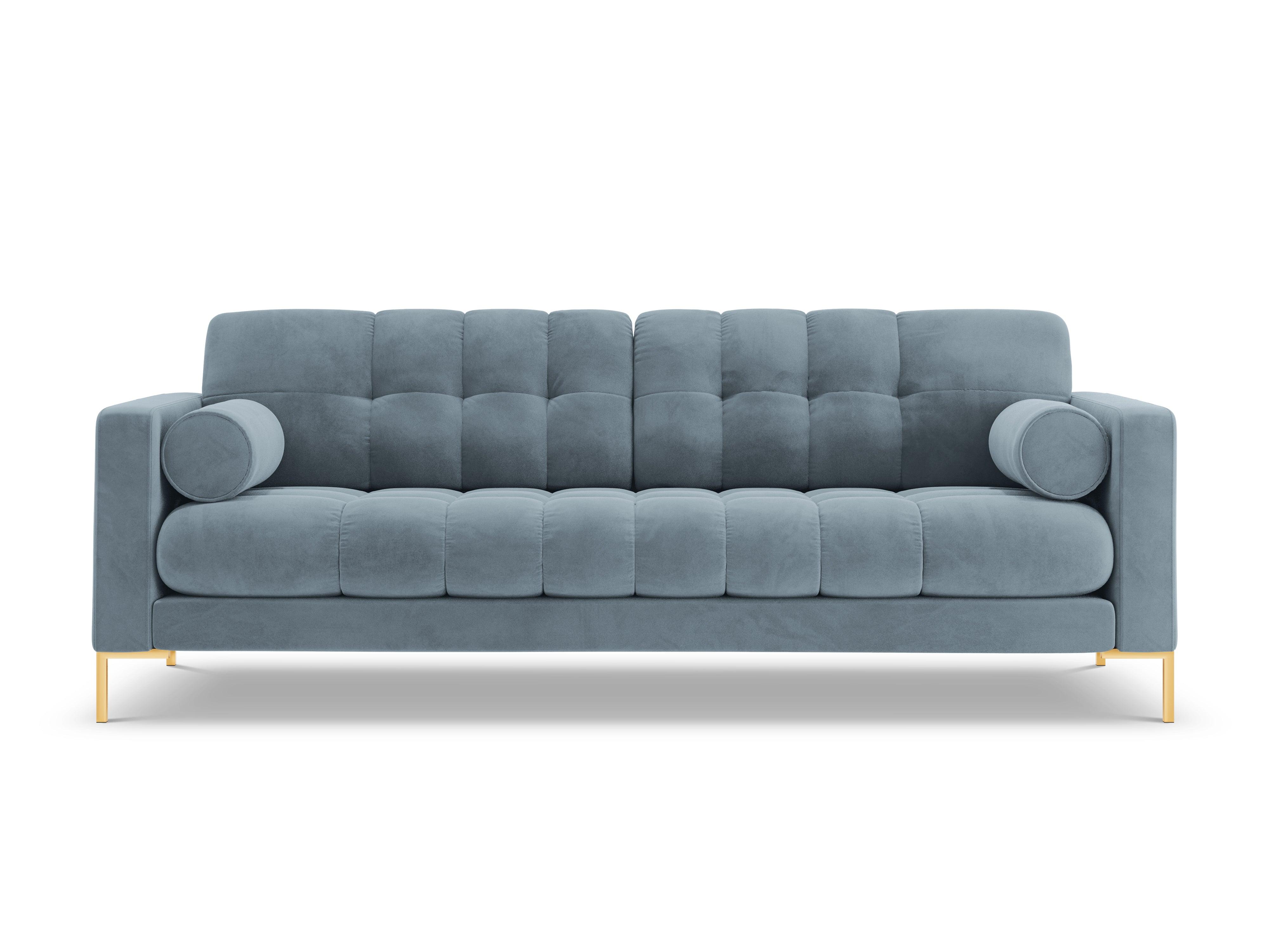 Sofa aksamitna 4-osobowa BALI jasnoniebieski ze złotą podstawą Cosmopolitan Design    Eye on Design