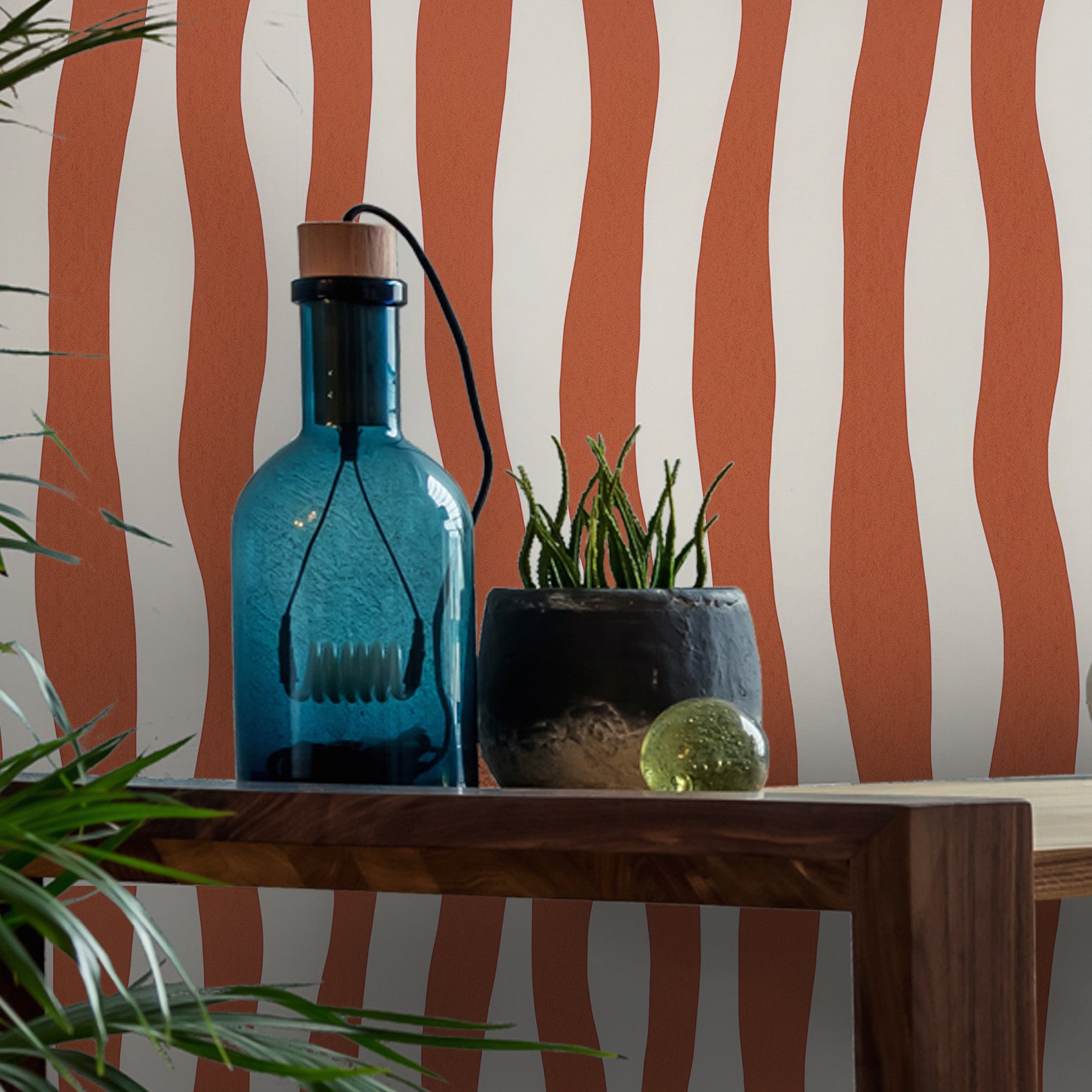 Structuurtapijt met abstract patroon in golvende strepen SUNDAE - TERRACOTTA terracotta