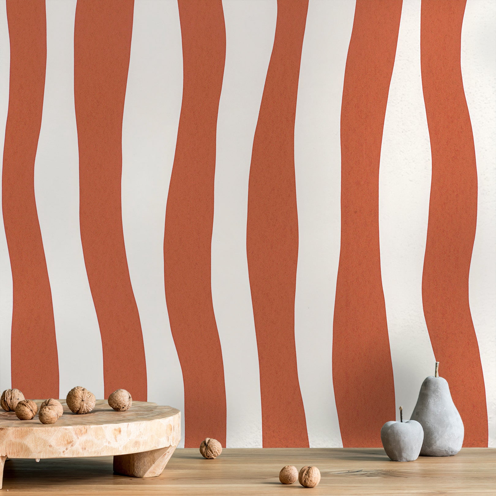 Structuurtapijt met abstract patroon in golvende strepen SUNDAE - TERRACOTTA terracotta