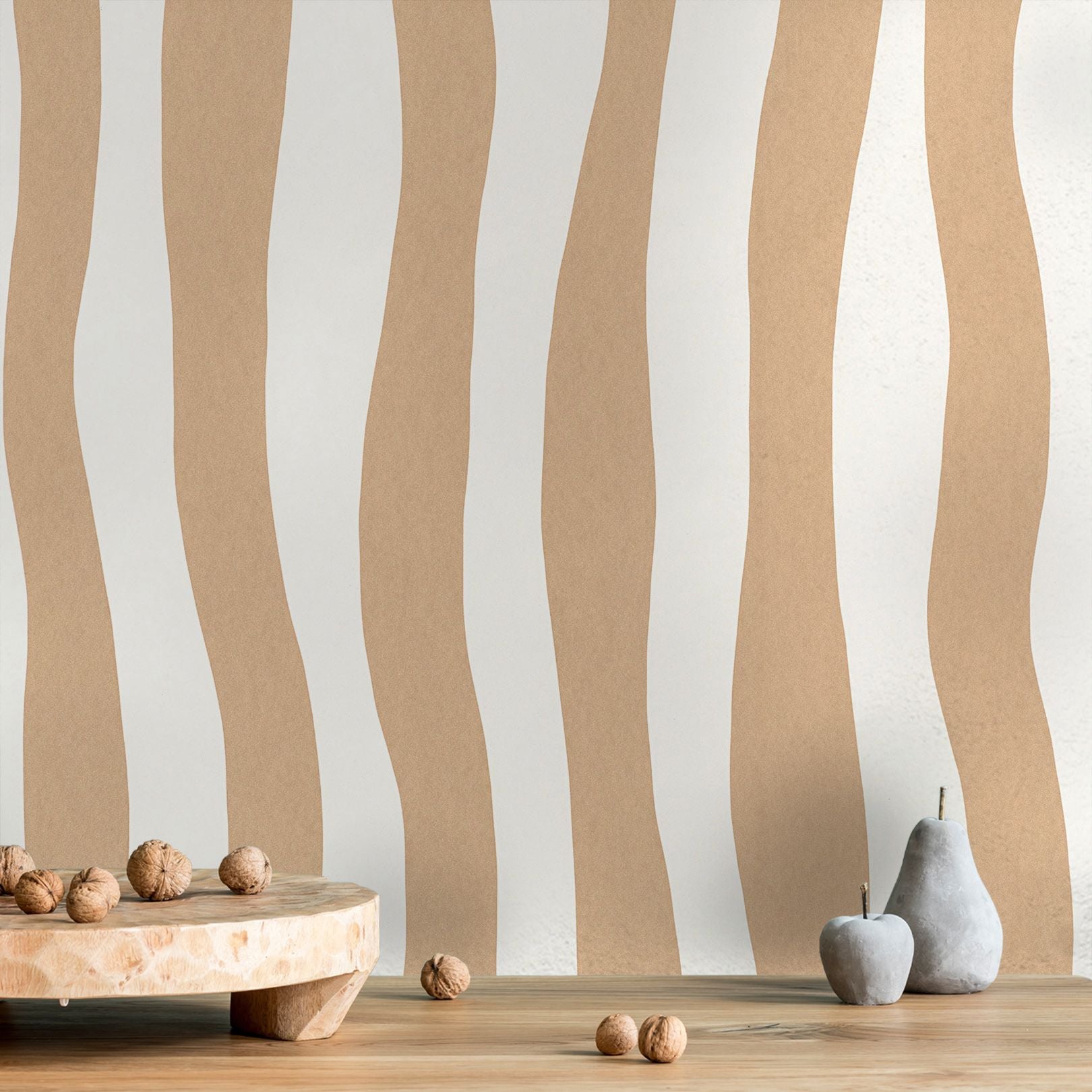 Structuurtapijt met abstract patroon in golvende strepen SUNDAE - SABLE beige
