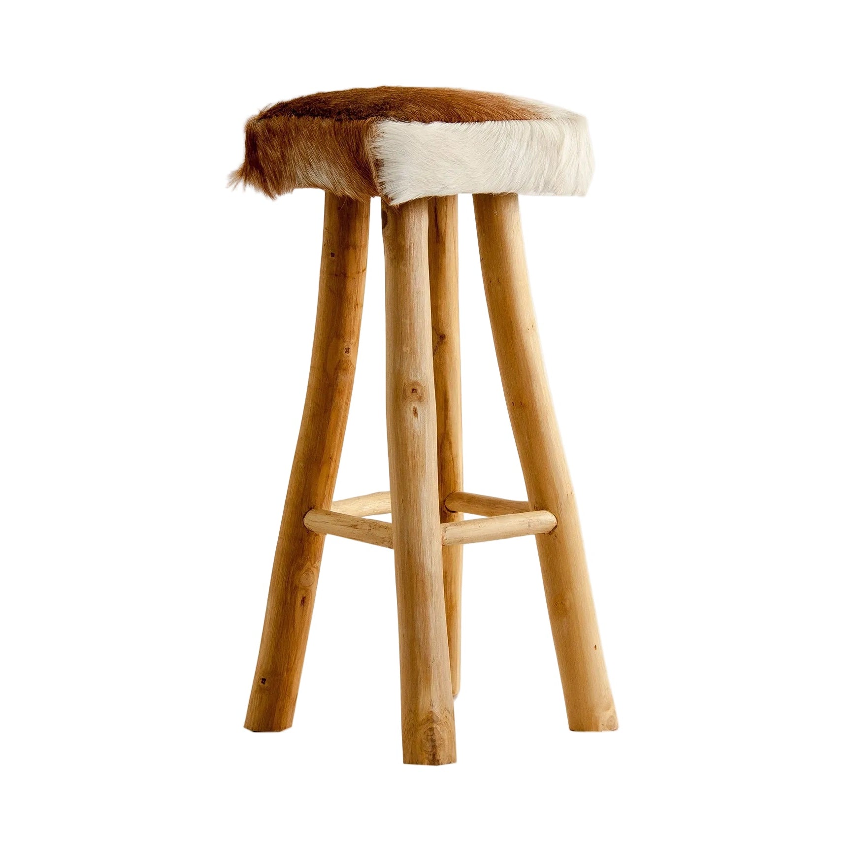 Barhocker DALLAS braun-weiße Leder mit Holzfuß