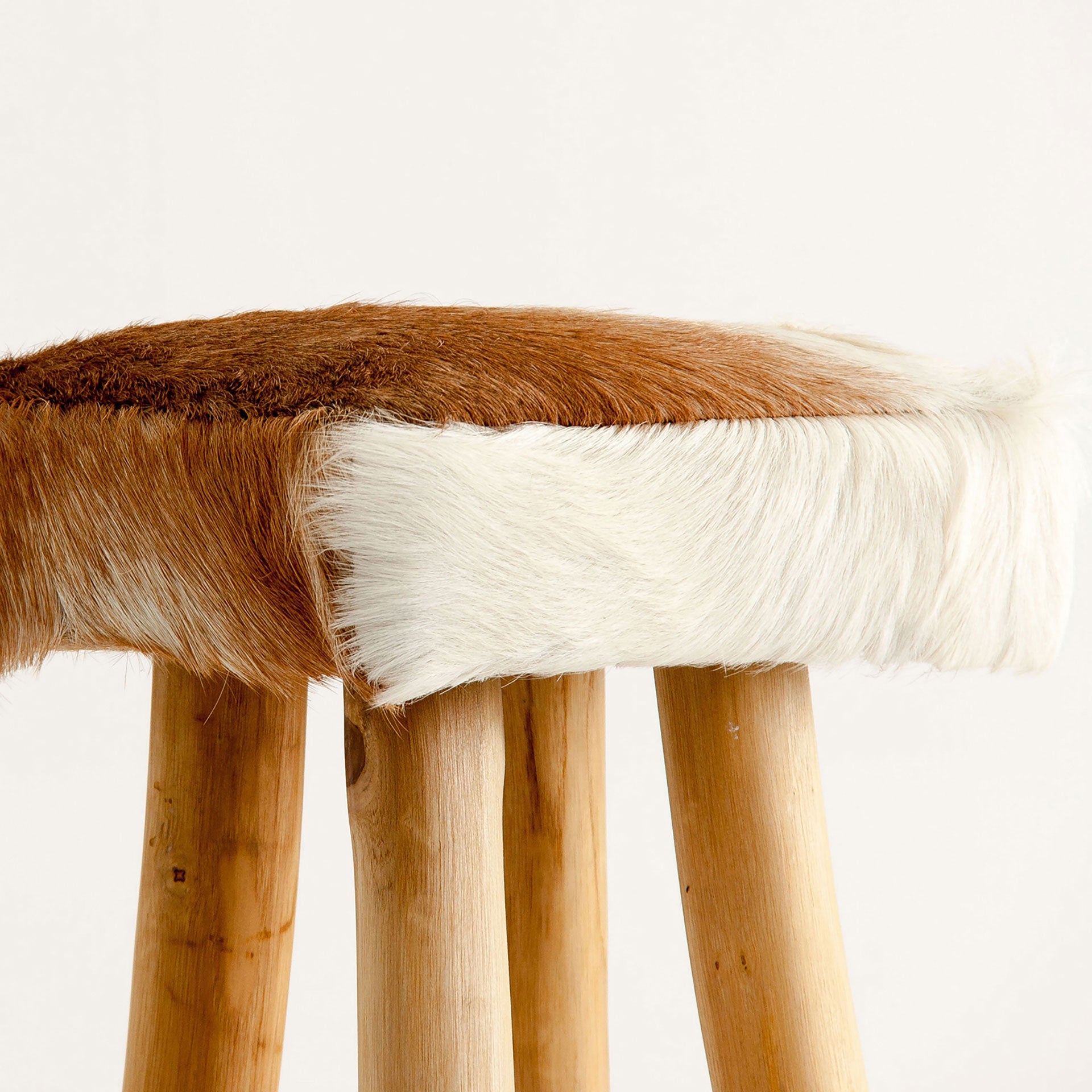 Barhocker DALLAS braun-weiße Leder mit Holzfuß