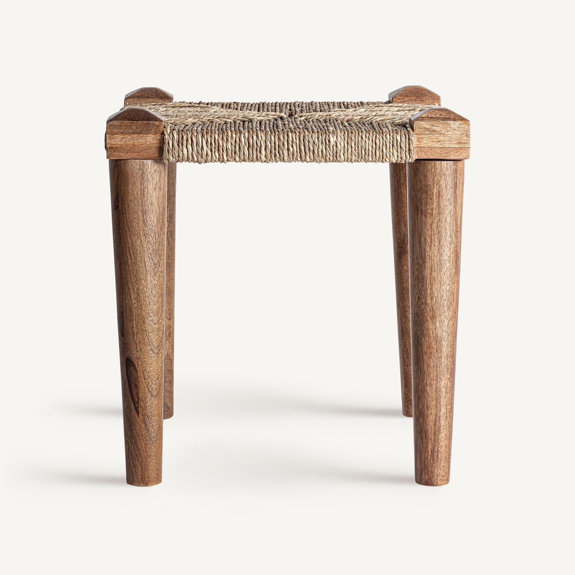 Houten KAAJI kruk met jute zitting