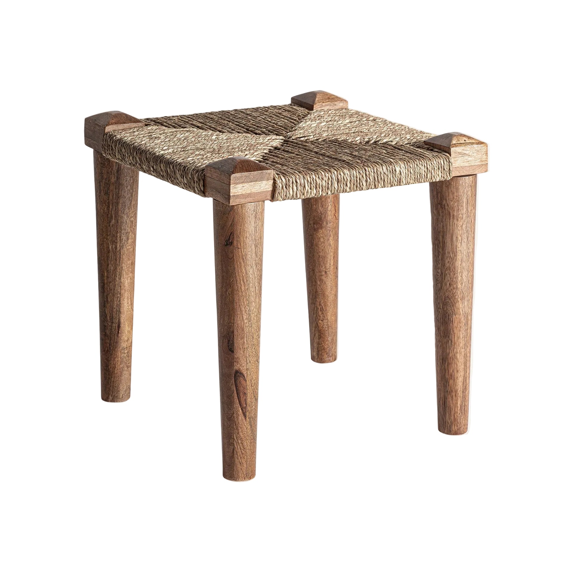 Houten KAAJI kruk met jute zitting