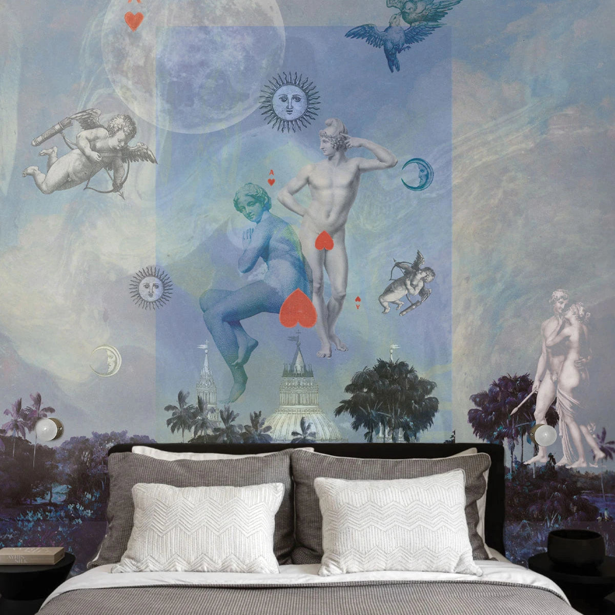 Wallpaper with Artistic Landscape AMORE Blue