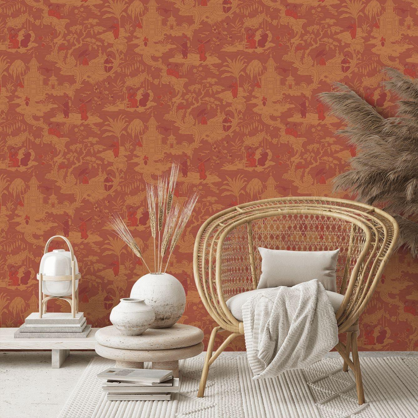 Wallpaper with Oriental motif ARCHIVE ANTHOLOGY - Chinese Toile charcoal