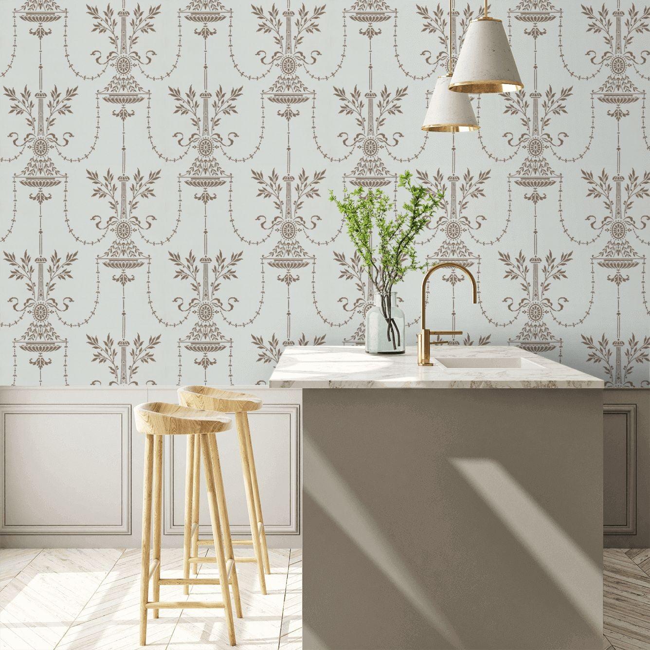 Wallpaper with an ornamental motif ARCHIVE TRADITIONAL - Dorset metallic gold on parchment
