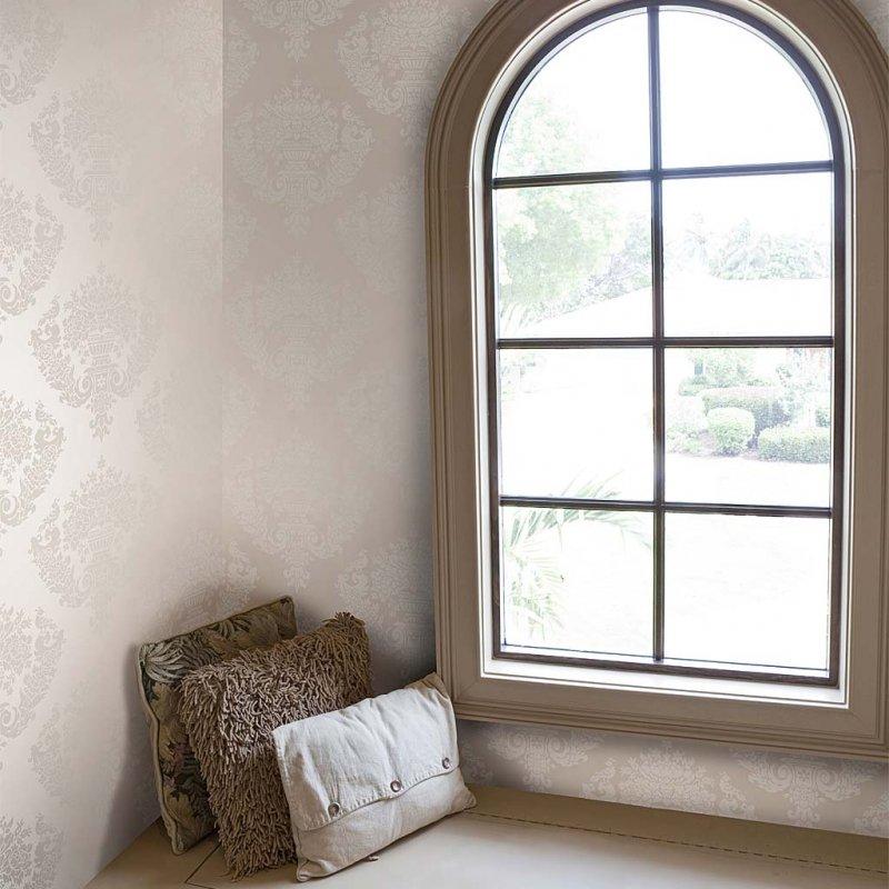 Metallic wallpaper with silk effect ornaments ARCHIVE TRADITIONAL - Sudbury brown