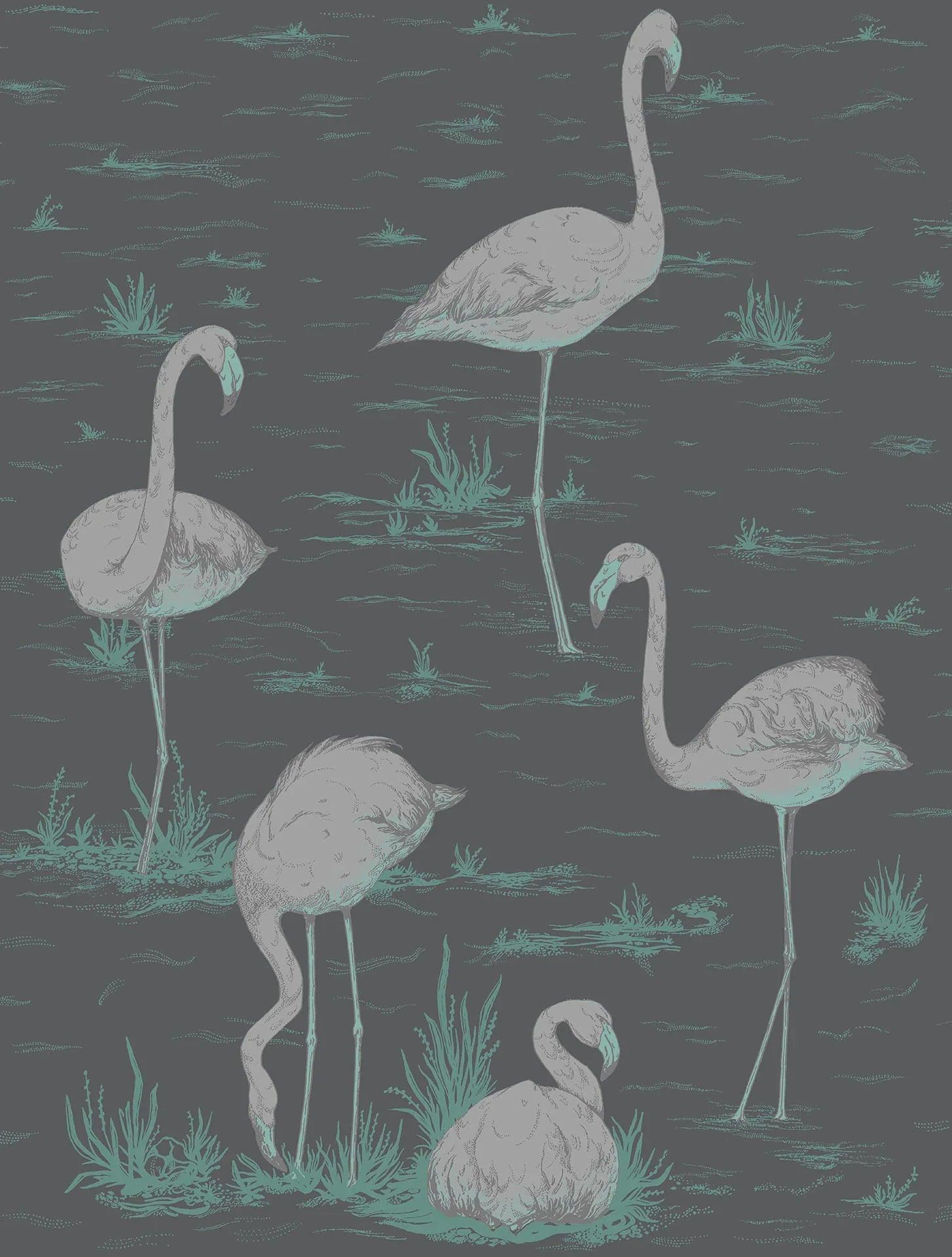 Zeitgenössische Sammlung Wallpaper - Flamingos Metallic Silber
