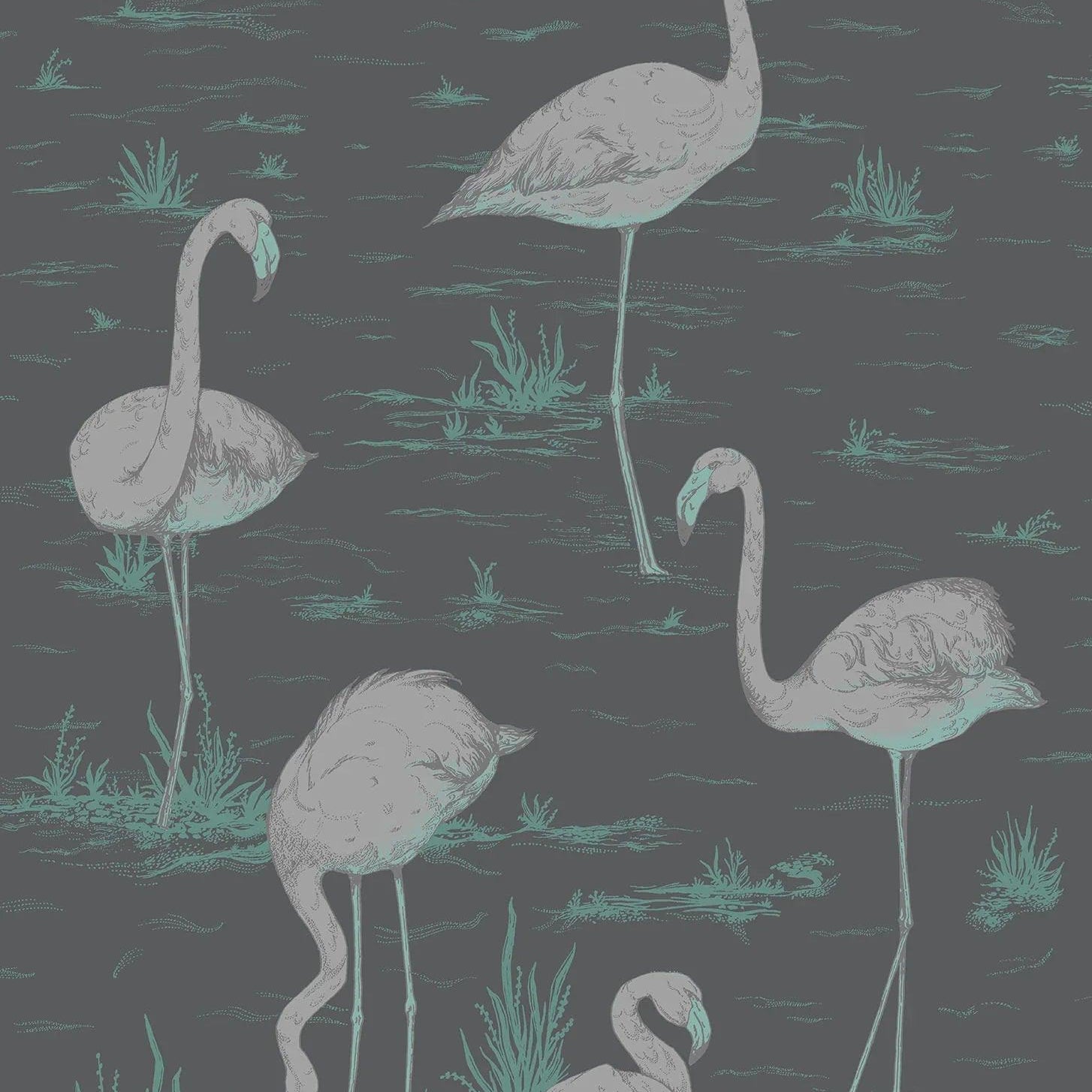 Tapeta CONTEMPORARY COLLECTION - Flamingos metaliczne srebro Cole & Son Default Title   Eye on Design