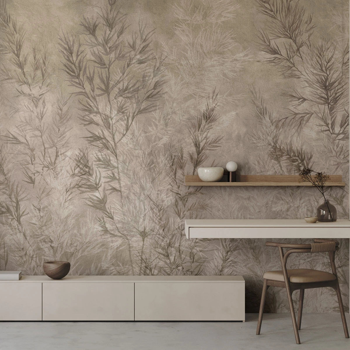 Beige behang met plantmotief droog gras