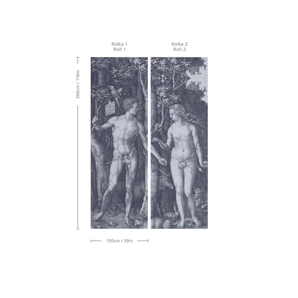 Tapete mit künstlerischer Landschaft des Paradieses VERBOTENE FRÜCHTE grau