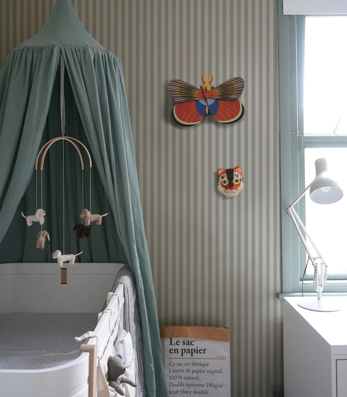 Wallpaper with a geometric striped pattern STRIPE TRANQUIL BLUE blue