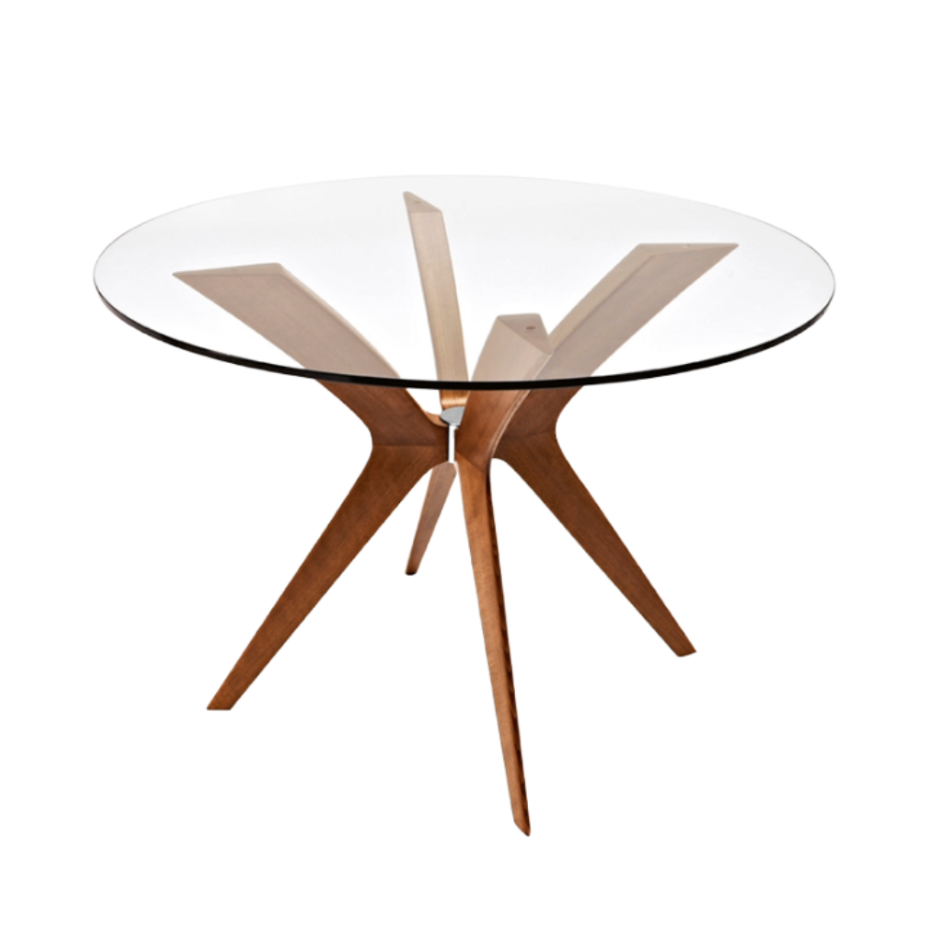 Round Table TOKYO Glass Top with Walnut Base
