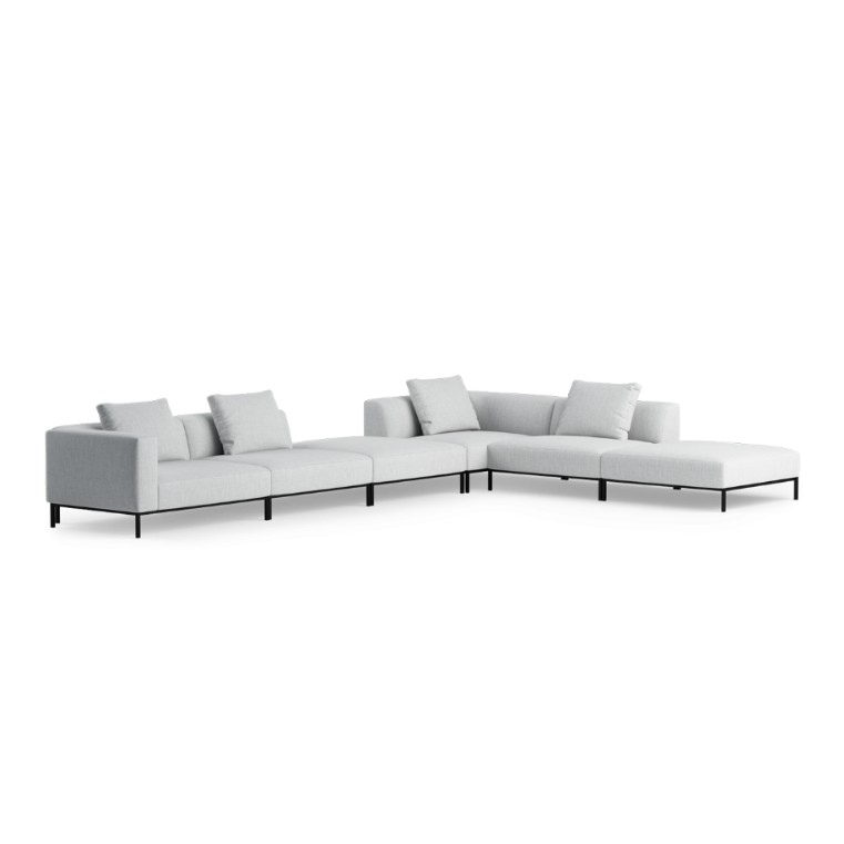 Right-facing modular sofa for 6 people HOLDEN upholstered with a black base