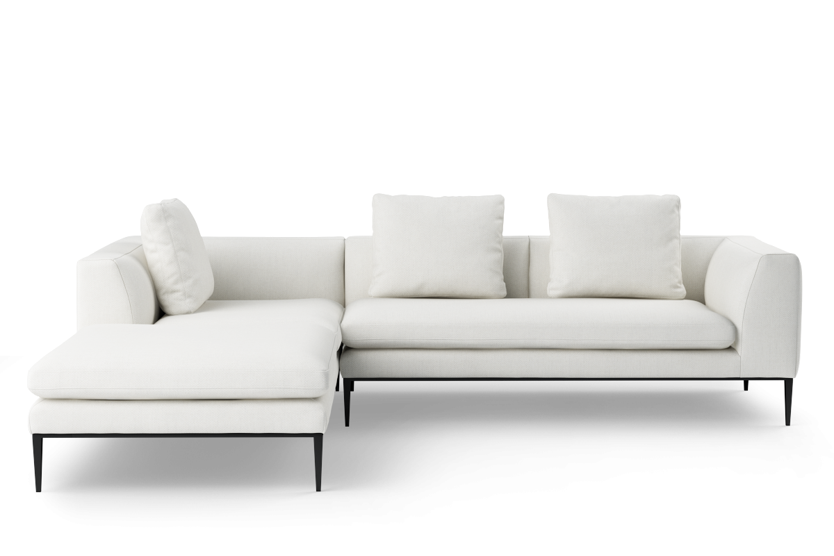 Left-facing 4-seater NASH upholstered corner sofa with black base