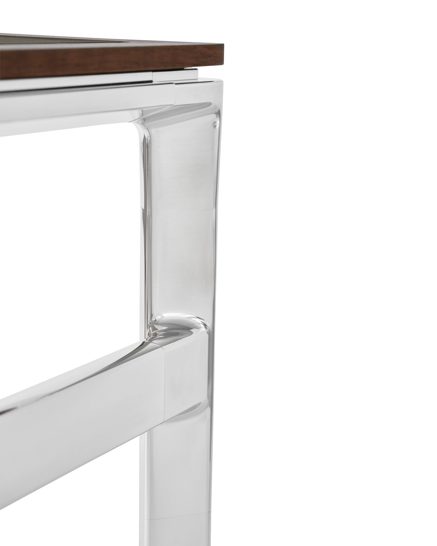 Bureau STUDIO groen leren blad met notenhouten frame en aluminium basis