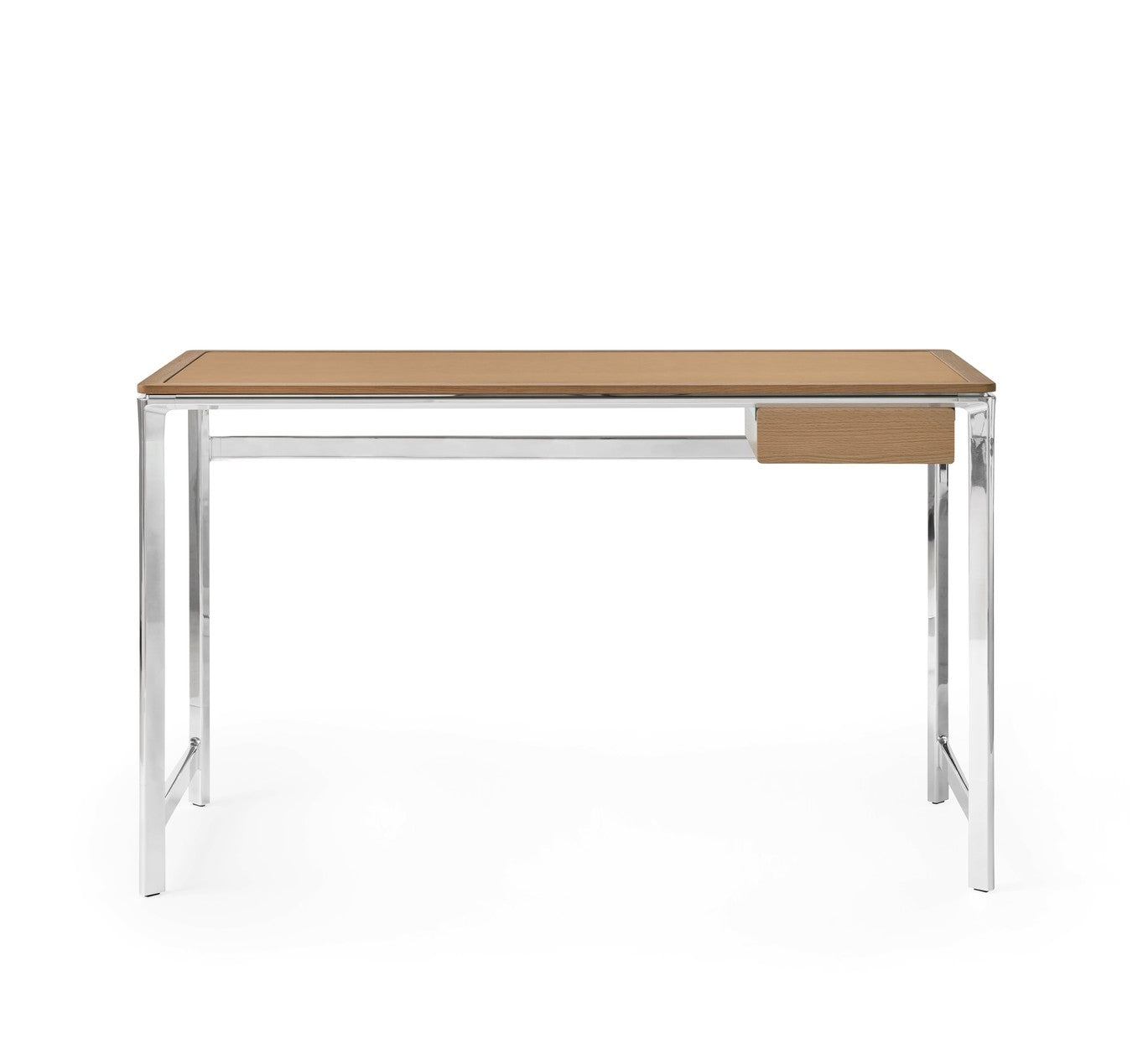 Schreibtisch STUDIO kamelbraun mit Lederoberfläche, Eichenrahmen und Aluminiumfuß