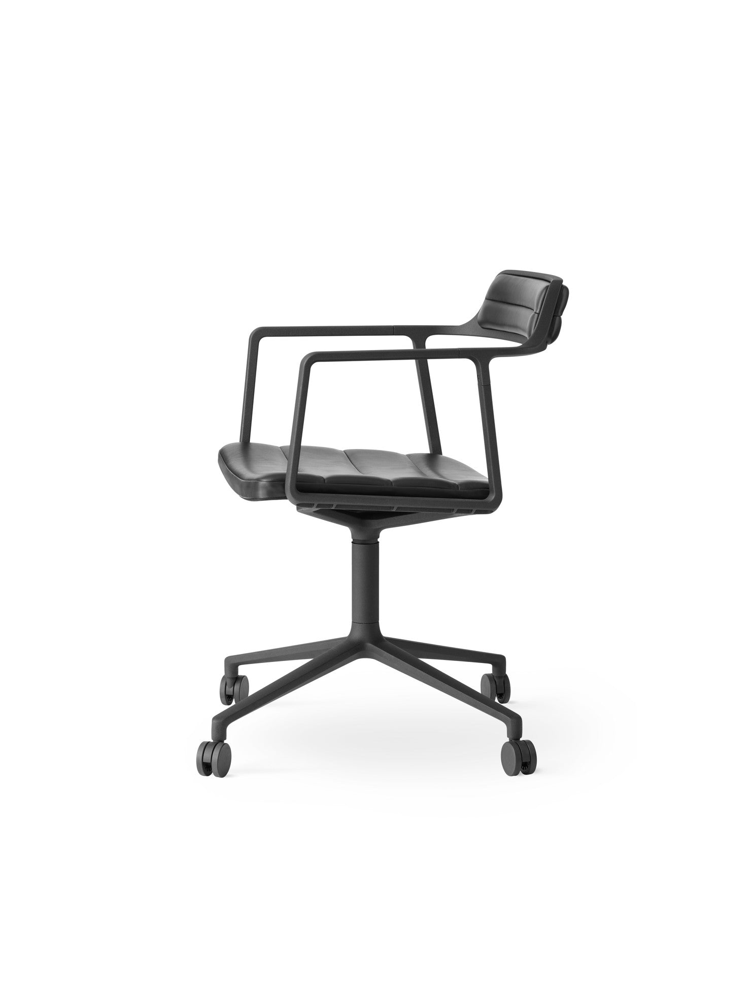 Office Chair 452 Black Leather with Black Metal Base