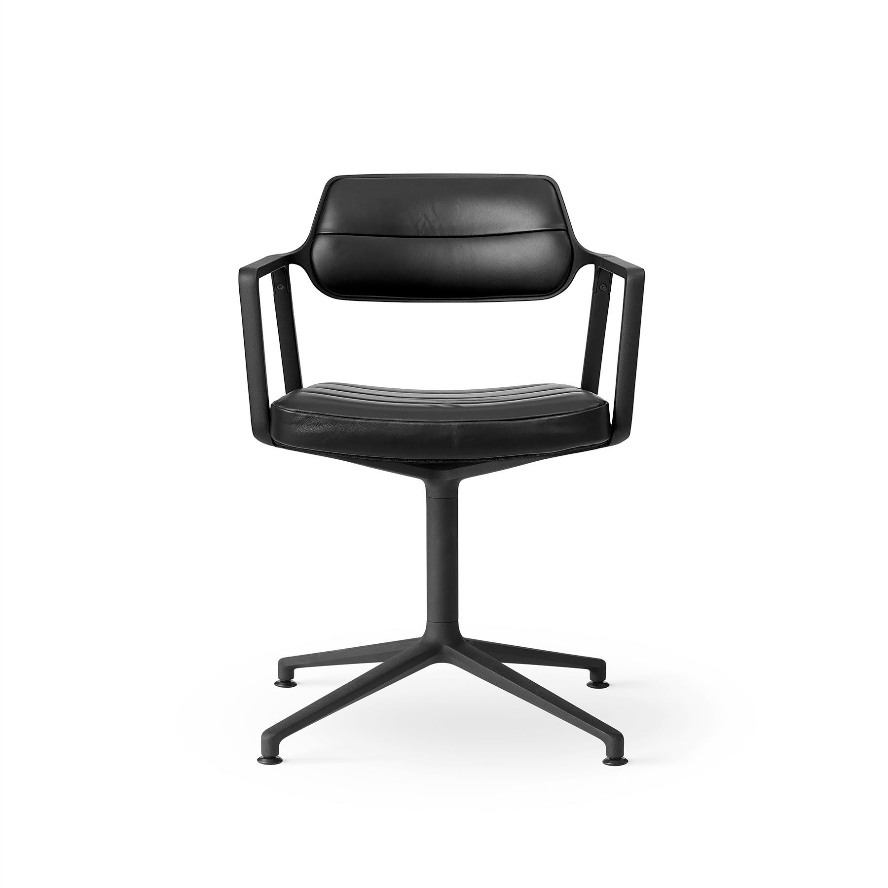 Bürostuhl 453 schwarze Leder mit schwarzem Metallgestell
