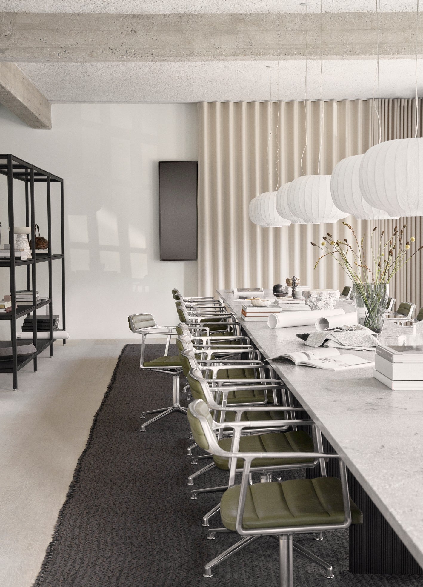 Office Chair 452 Green Leather with Metal Base