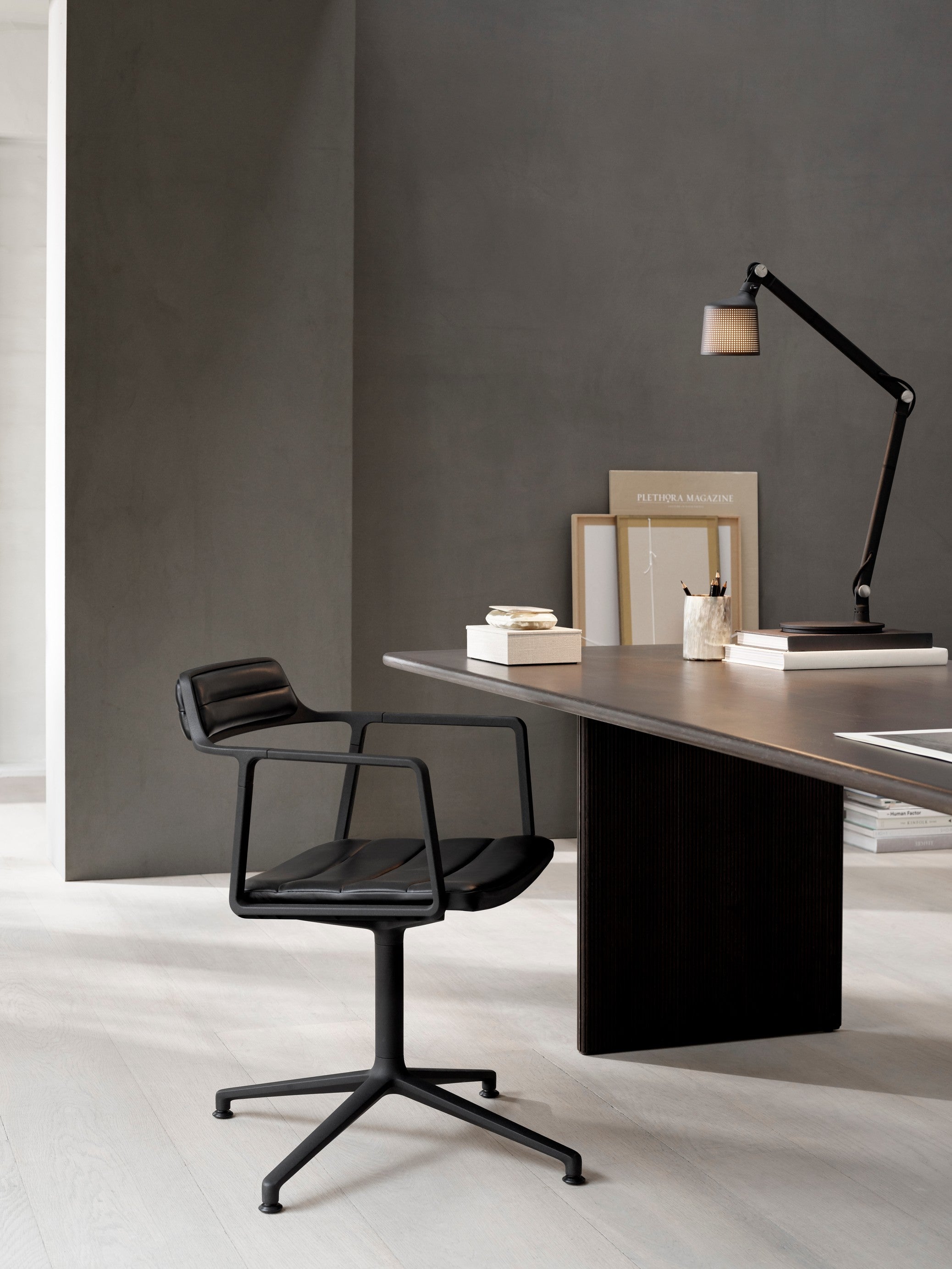 Office chair 452 black leather with metal base