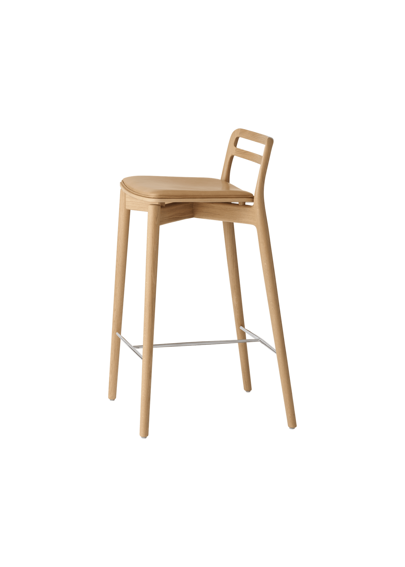 Cabin Stool in Caramel Leather with Light Oak Base