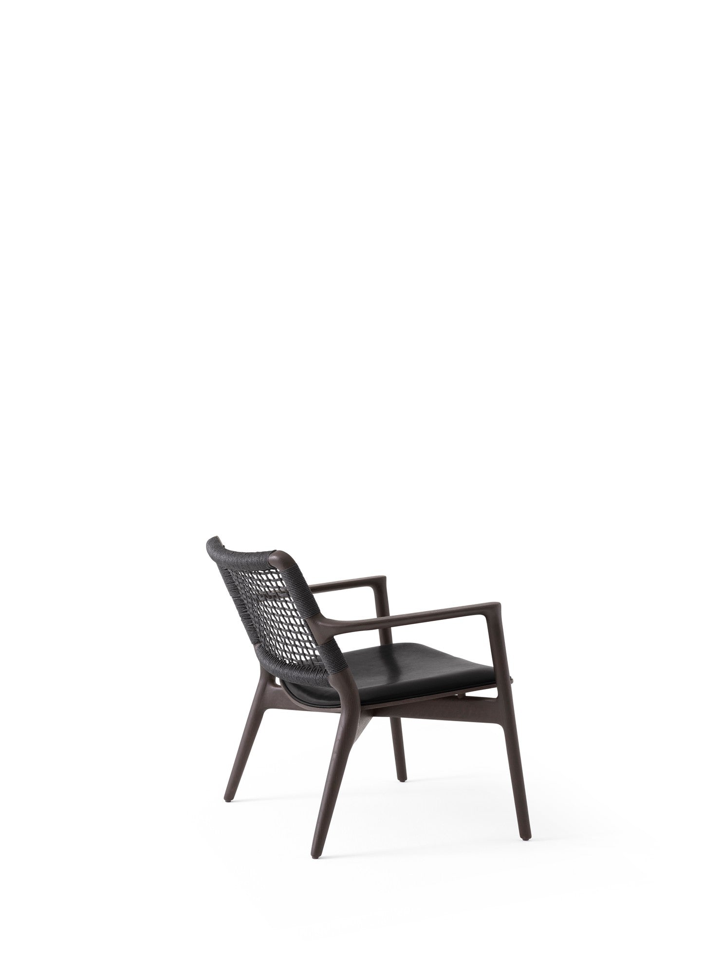 Sessel CABIN schwarze Leder mit dunklem Eichenfuß