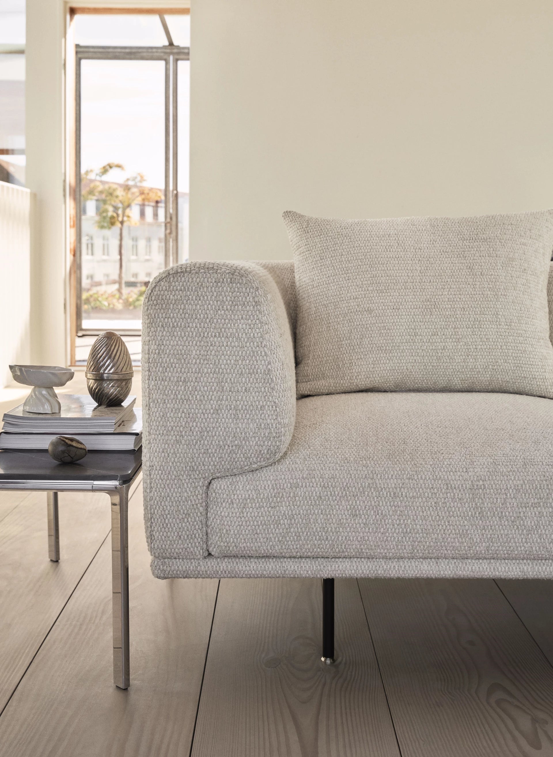 Three-Seater Sofa CHIMNEY Dark Beige Brook Fabric with Black Base