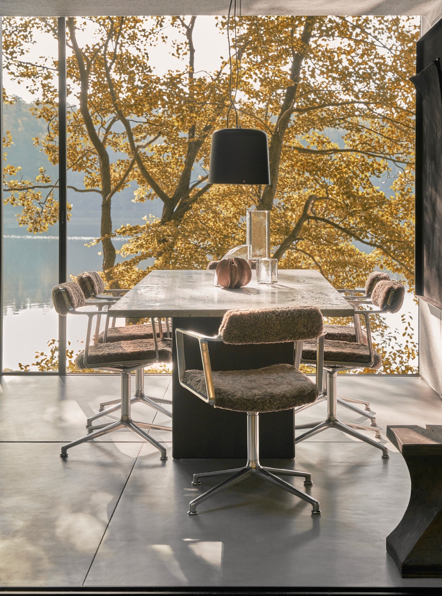 CABIN Table with Gray Marble Top and Dark Oak Base