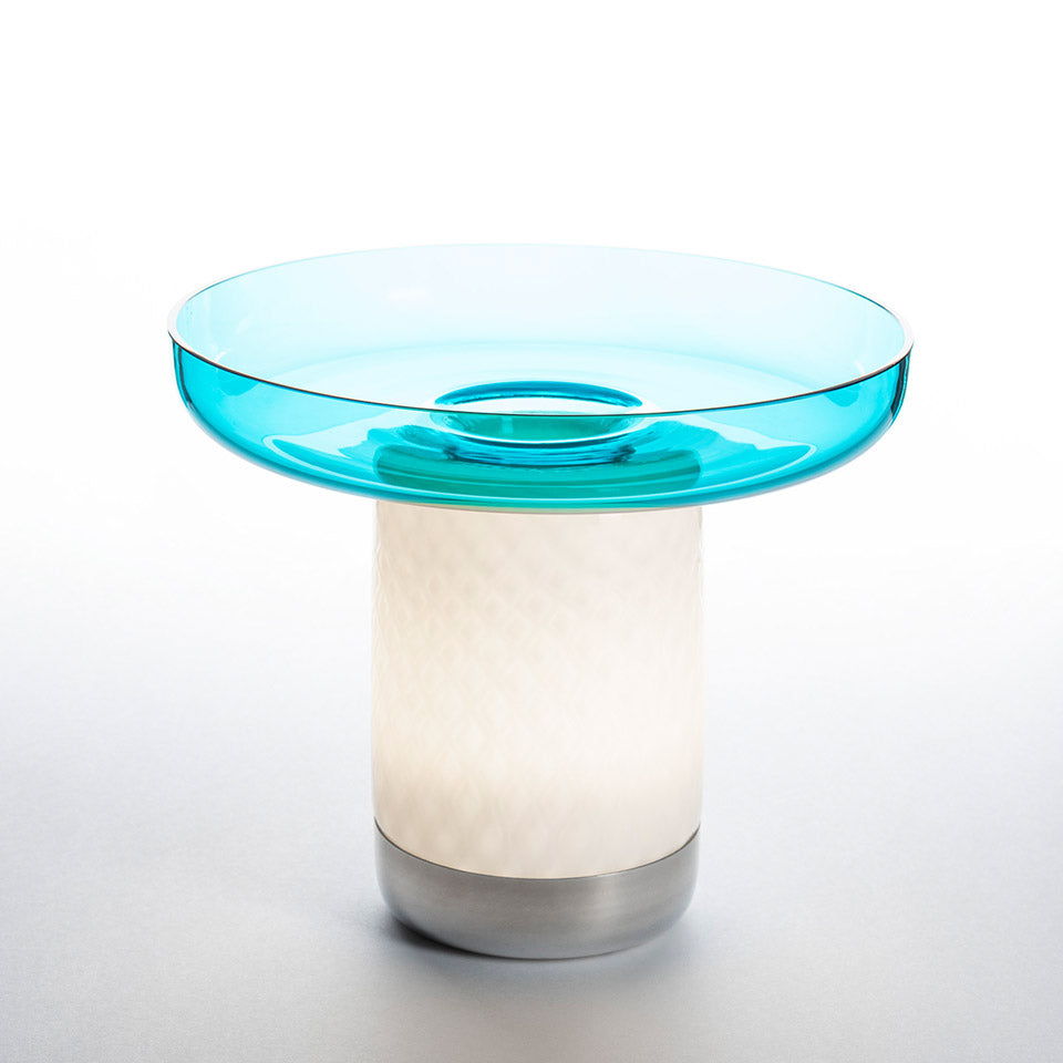 Draagbare lamp BONTA PLATE wit met turquoise