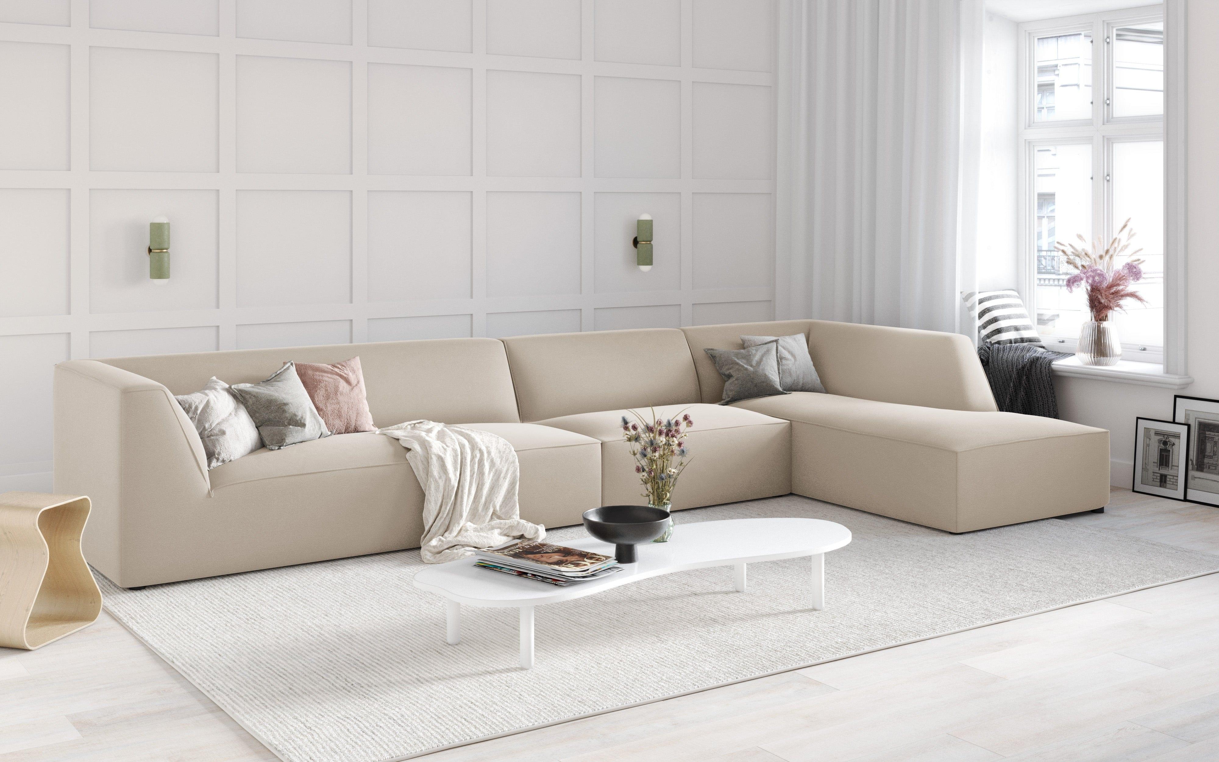 Narożnik aksamitny 5-osobowy prawostronny RUBY beżowy Micadoni    Eye on Design