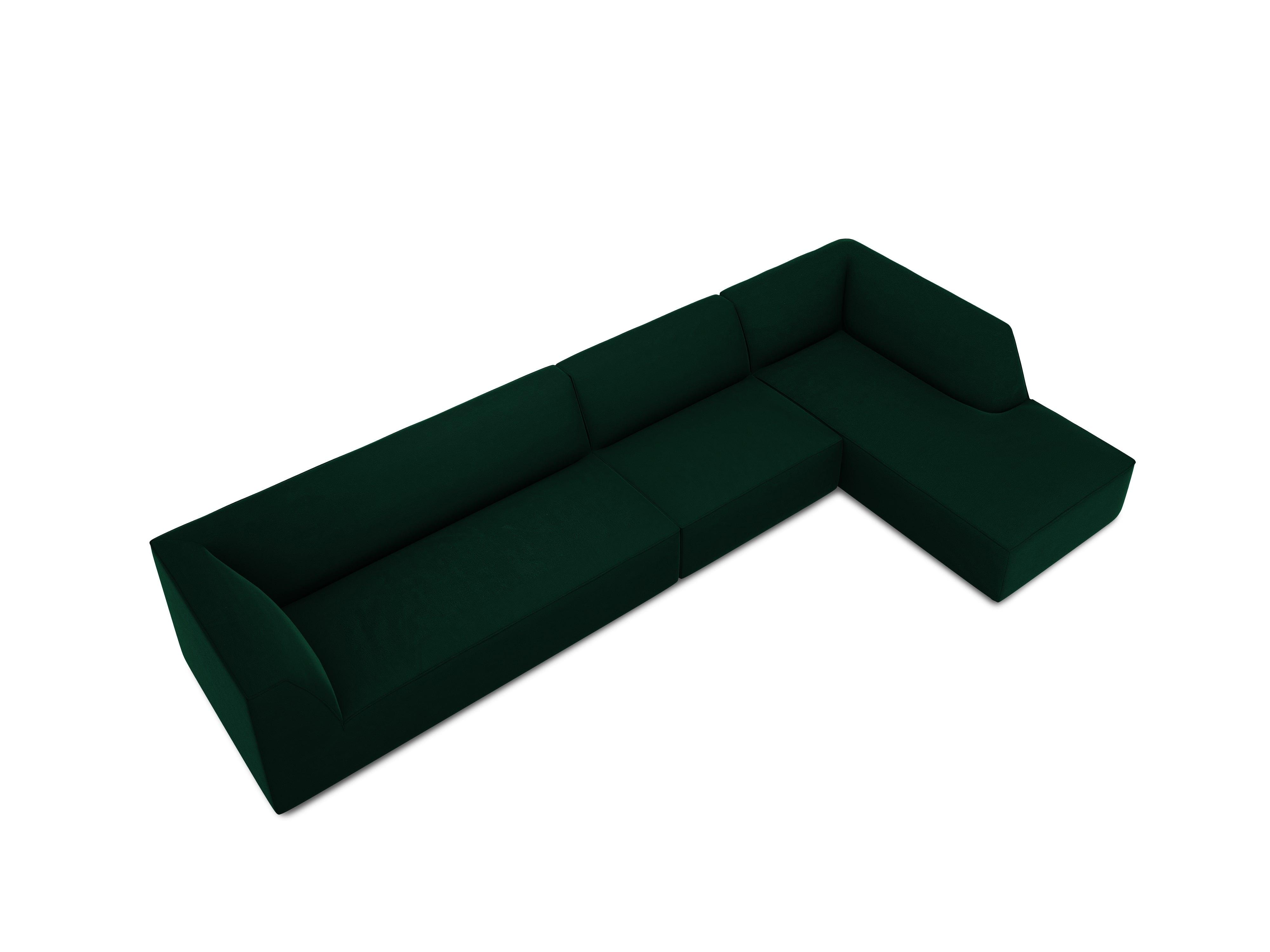 Narożnik aksamitny 5-osobowy prawostronny RUBY butelkowa zieleń Micadoni    Eye on Design