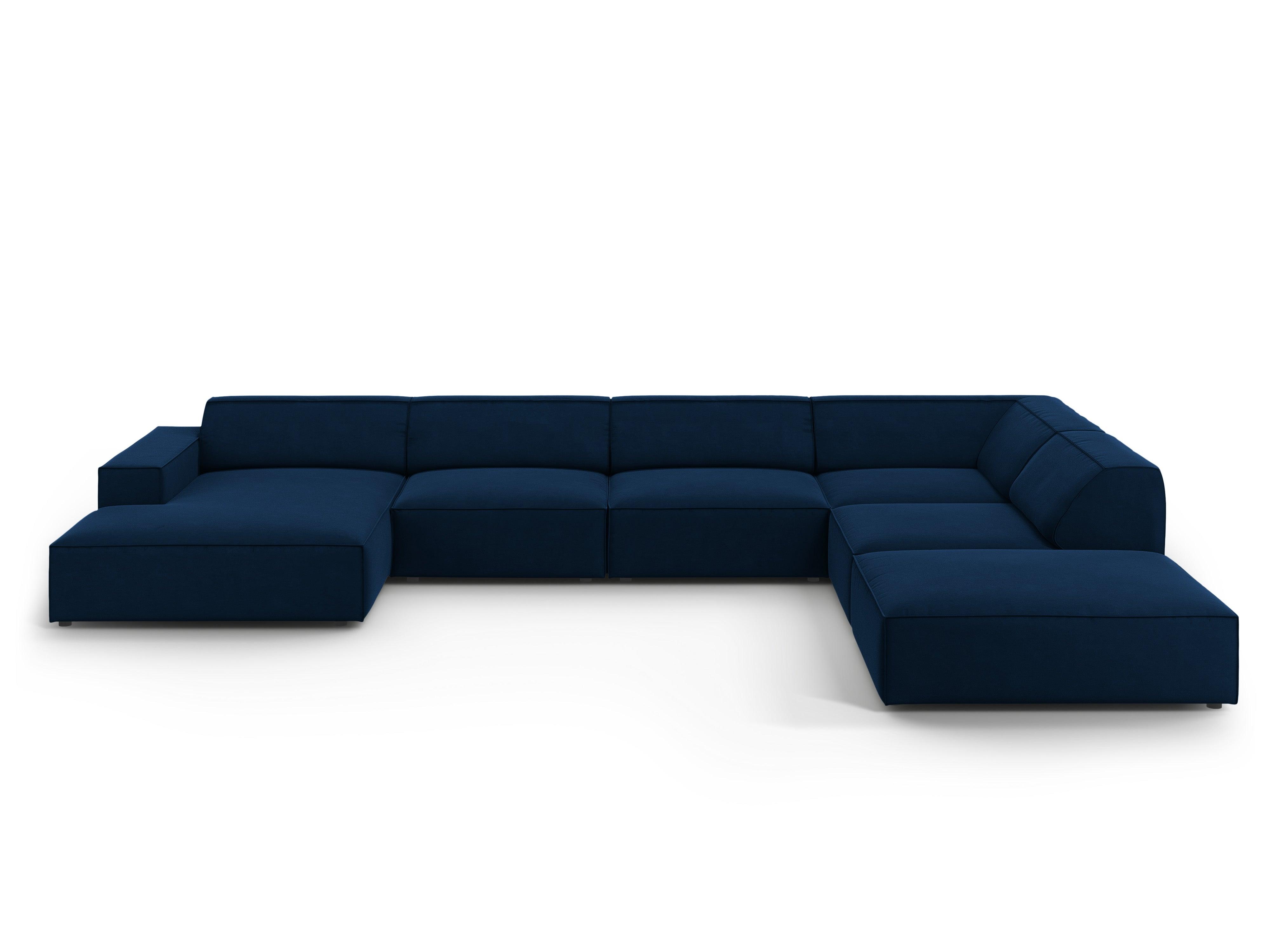 Sofa panoramiczna aksamitna prawostronna JODIE granat królewski Micadoni    Eye on Design